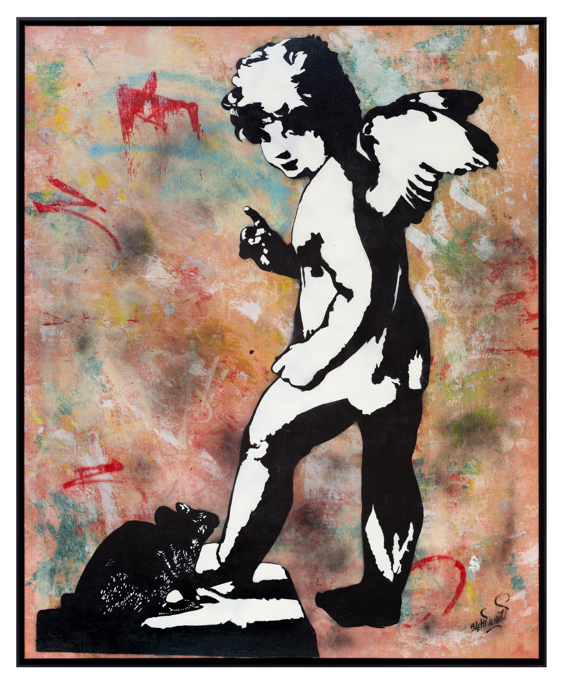 Angel With Rat Pink by Blek le Rat