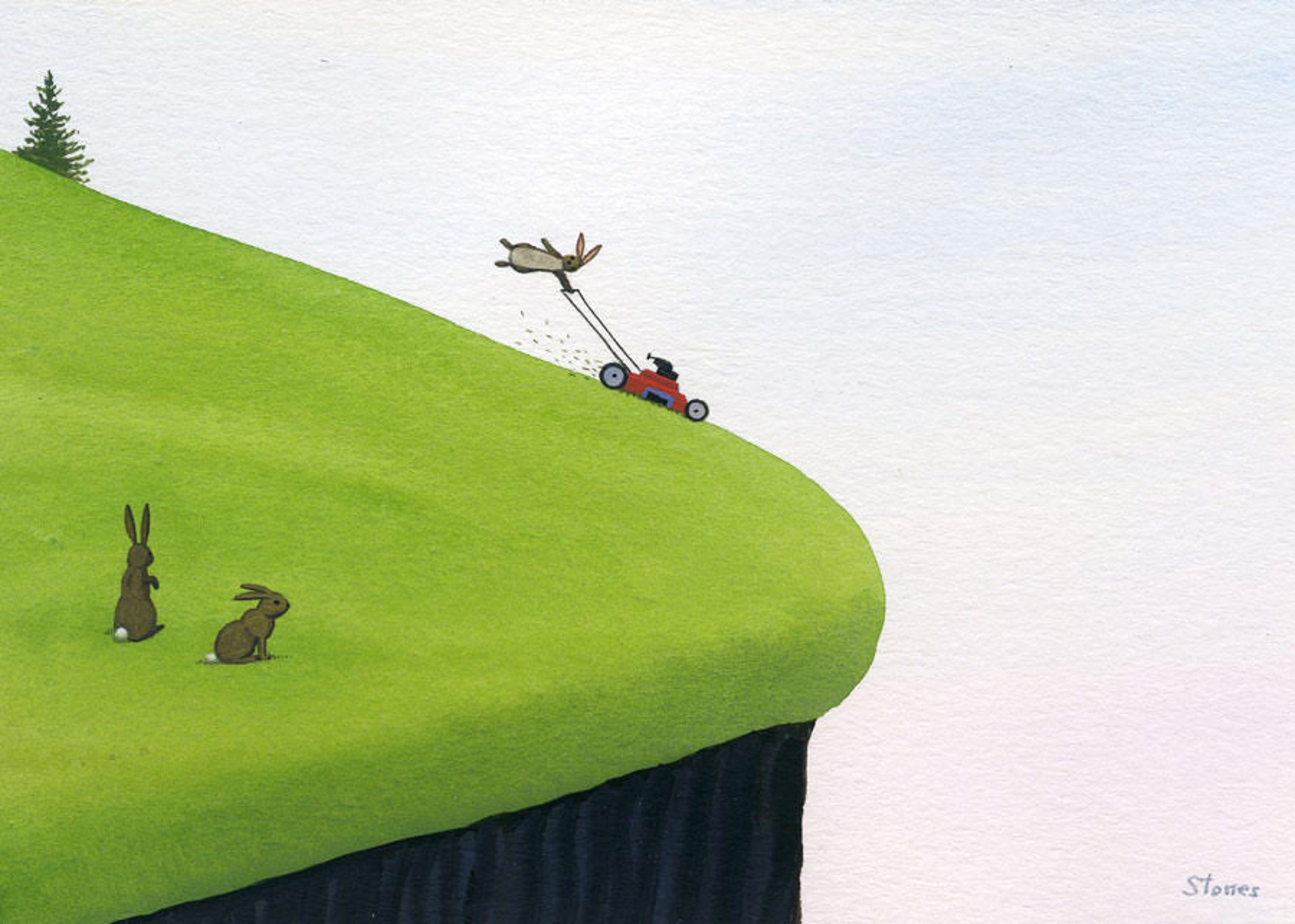 Three Rabbits, One Lawnmower by Greg Stones
