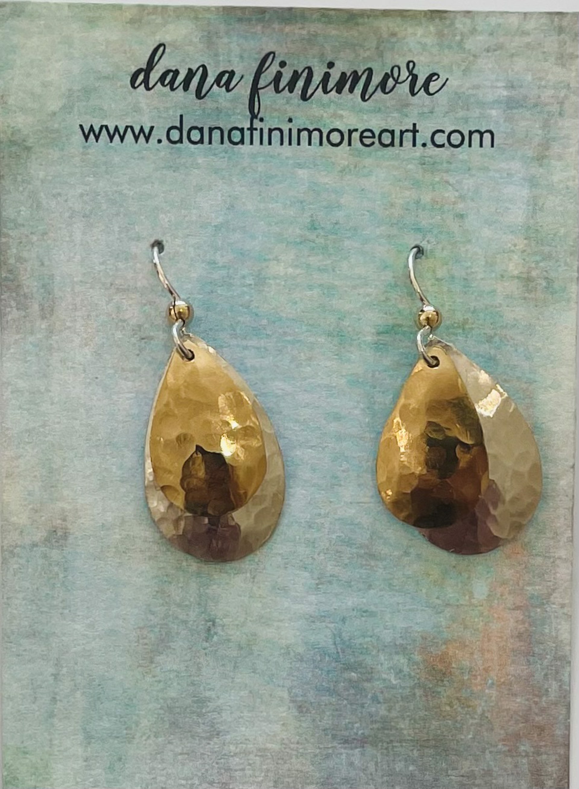 Textured Sterling Silver and Brass Teardrop Earrings by Dana Finimore