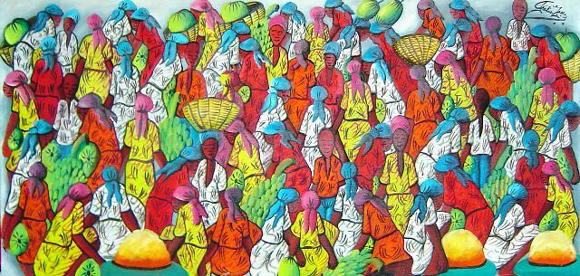 Market Scene by Felix Jean (Haitian, 1929-1979)