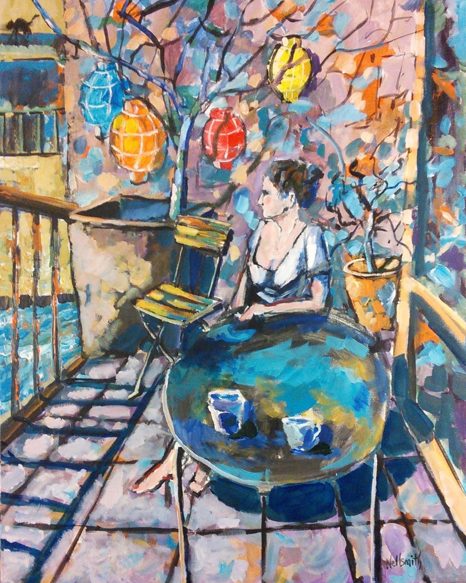 Artist's Wife on Balcony, Strasbourg by Bruce Nellsmith