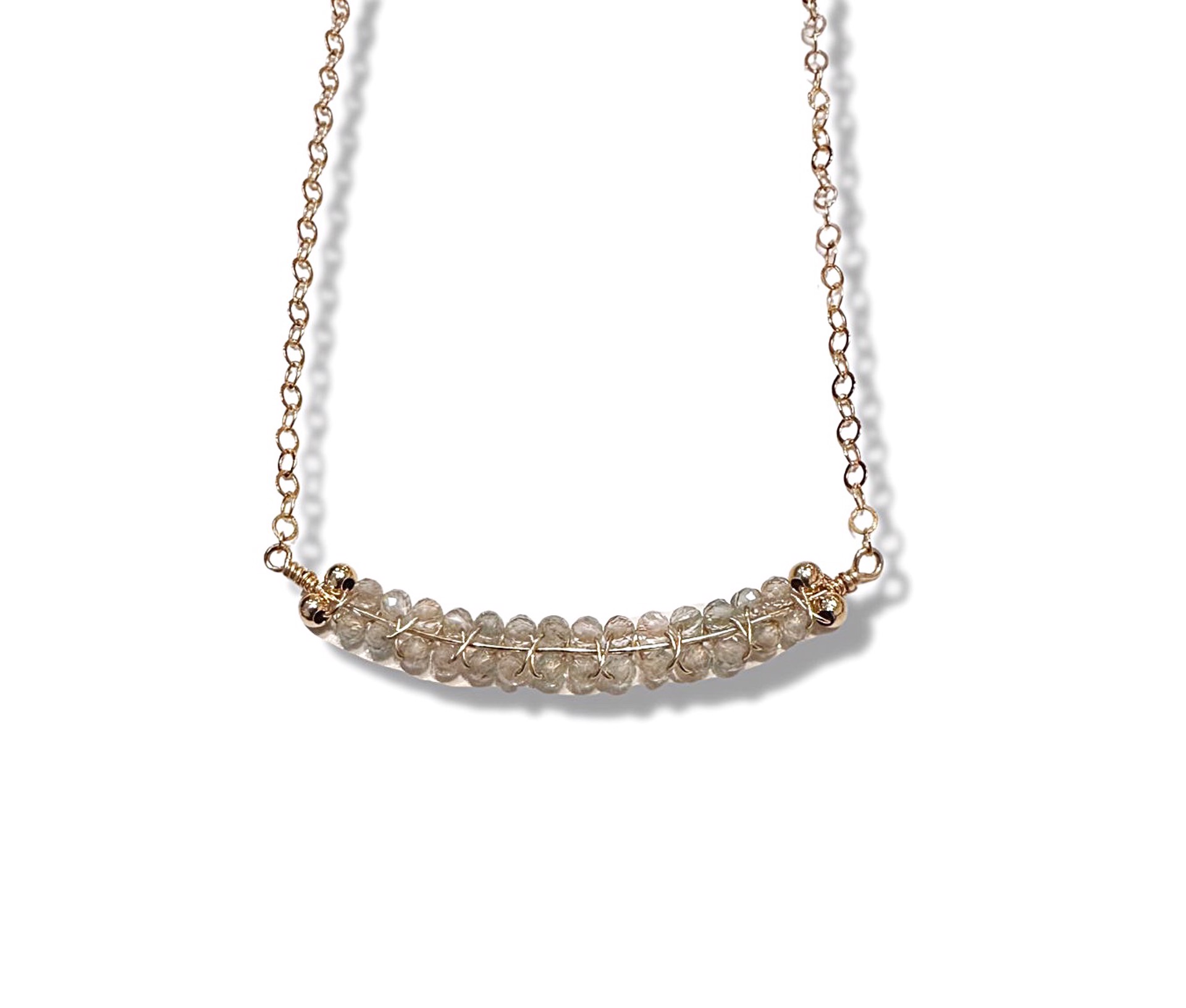 Necklace - Woven Blue Zircon set in 14K Gold Filling by Julia Balestracci