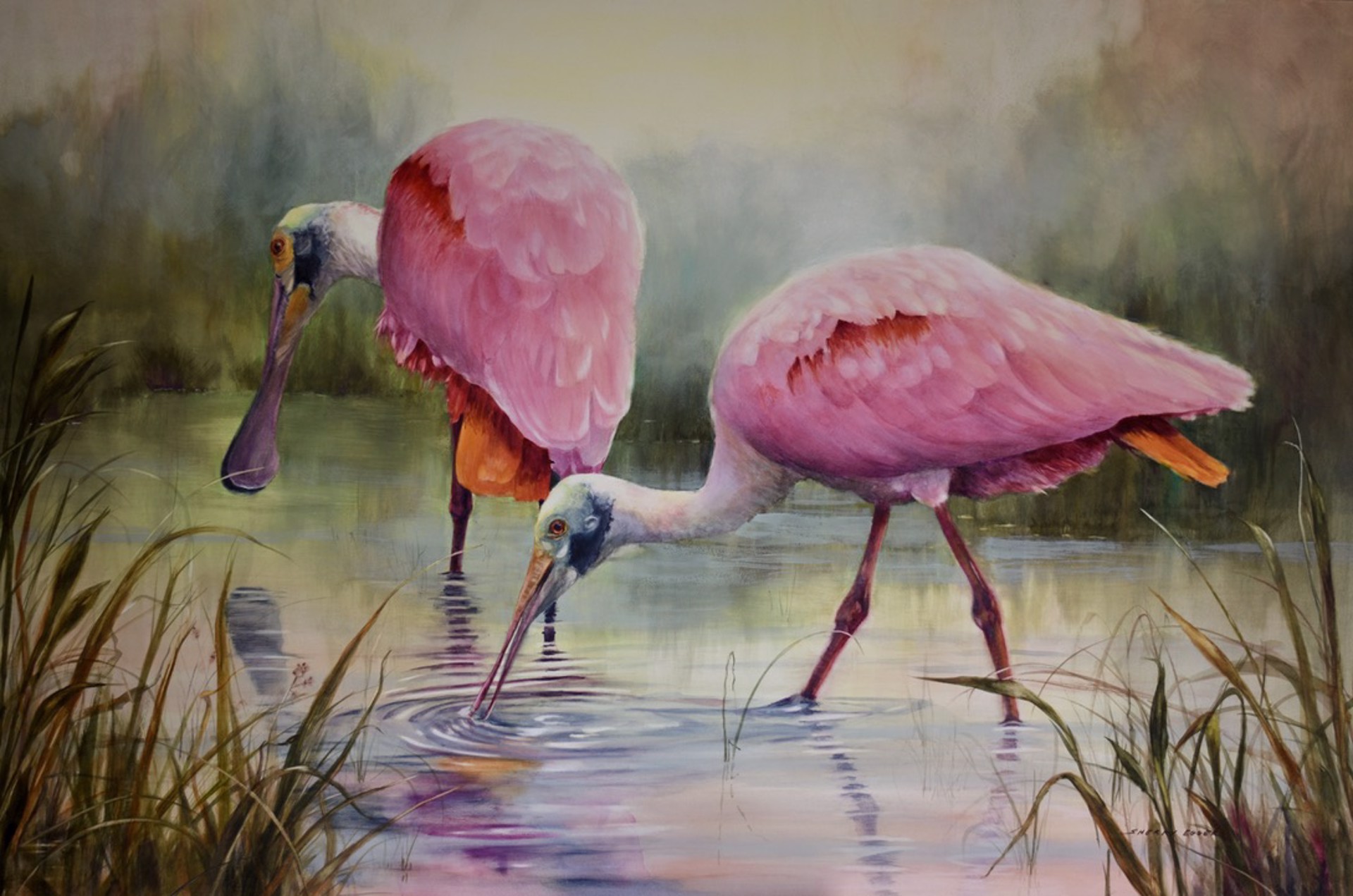 Two Spoonbills by Sherry Egger
