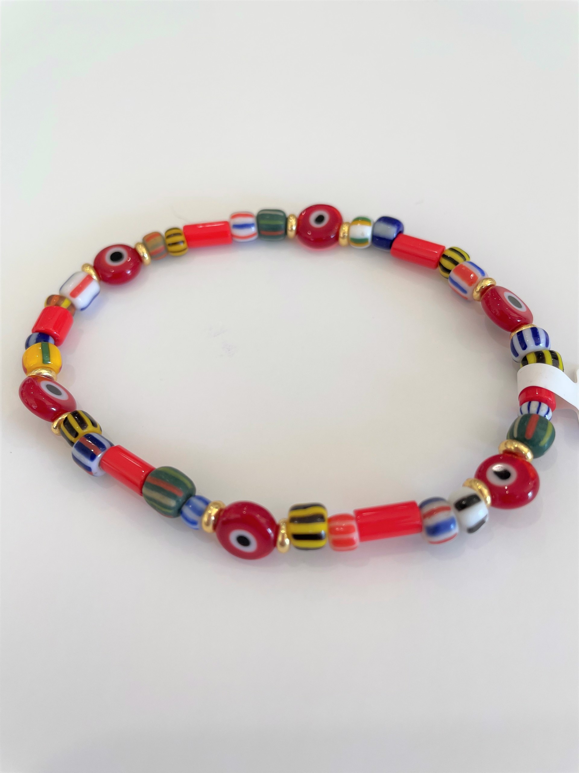African Trade Beads with Red Evil Eye Bracelet by Emelie Hebert