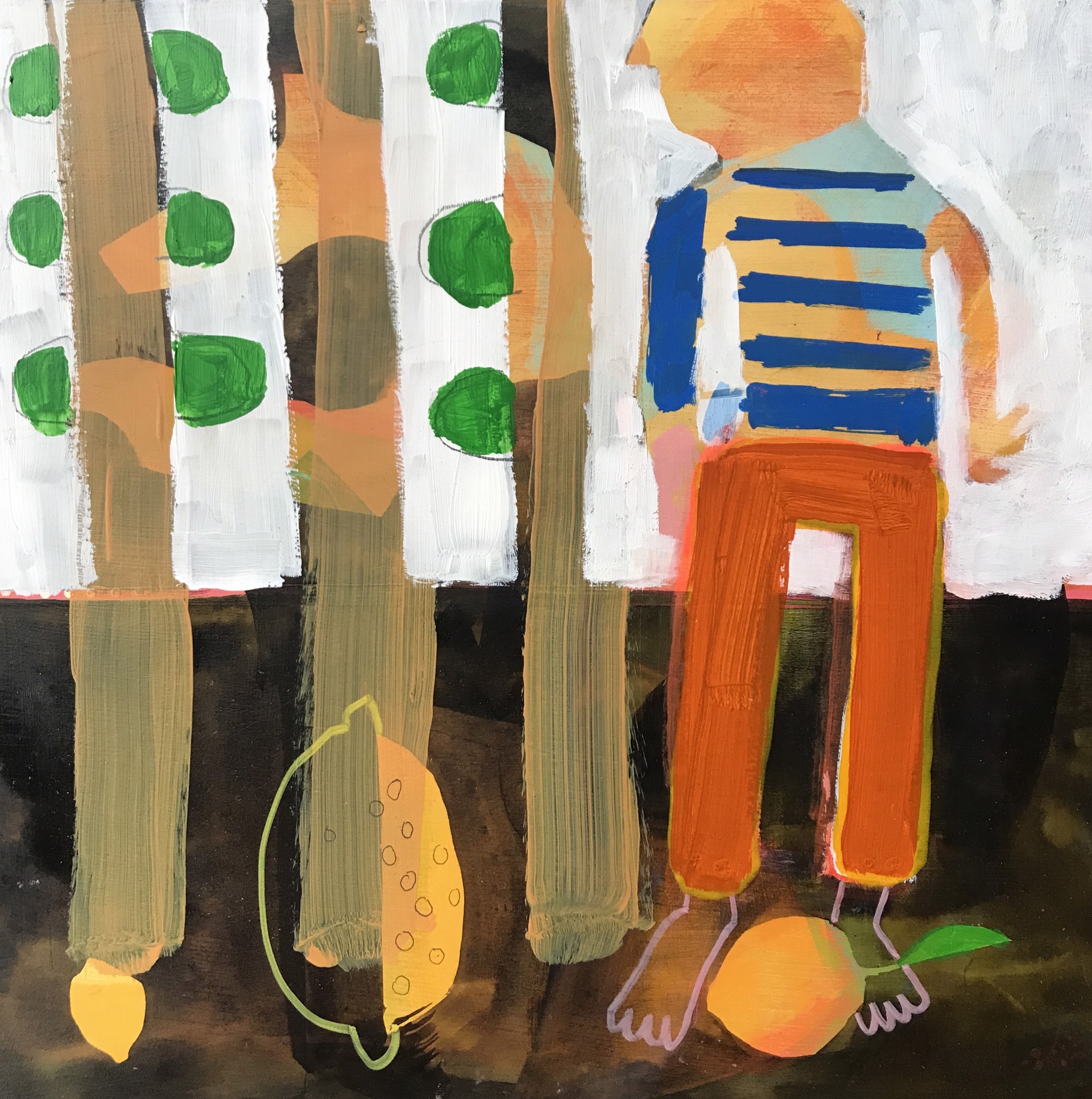 Man in Blue Striped Shirt with Lemon Trees by Rachael Van Dyke