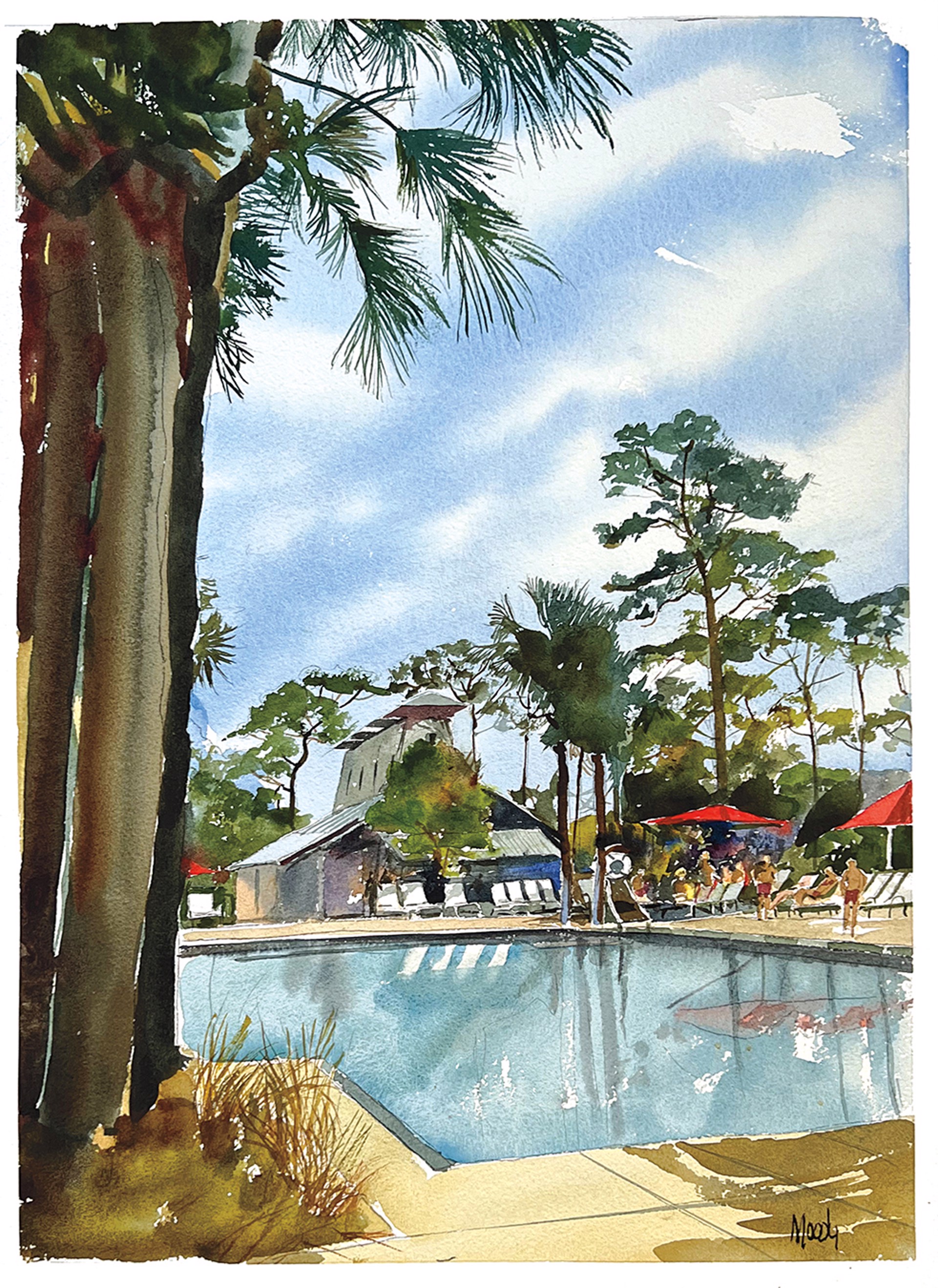 Pool and Boat House at Watercolor by Bob Moody