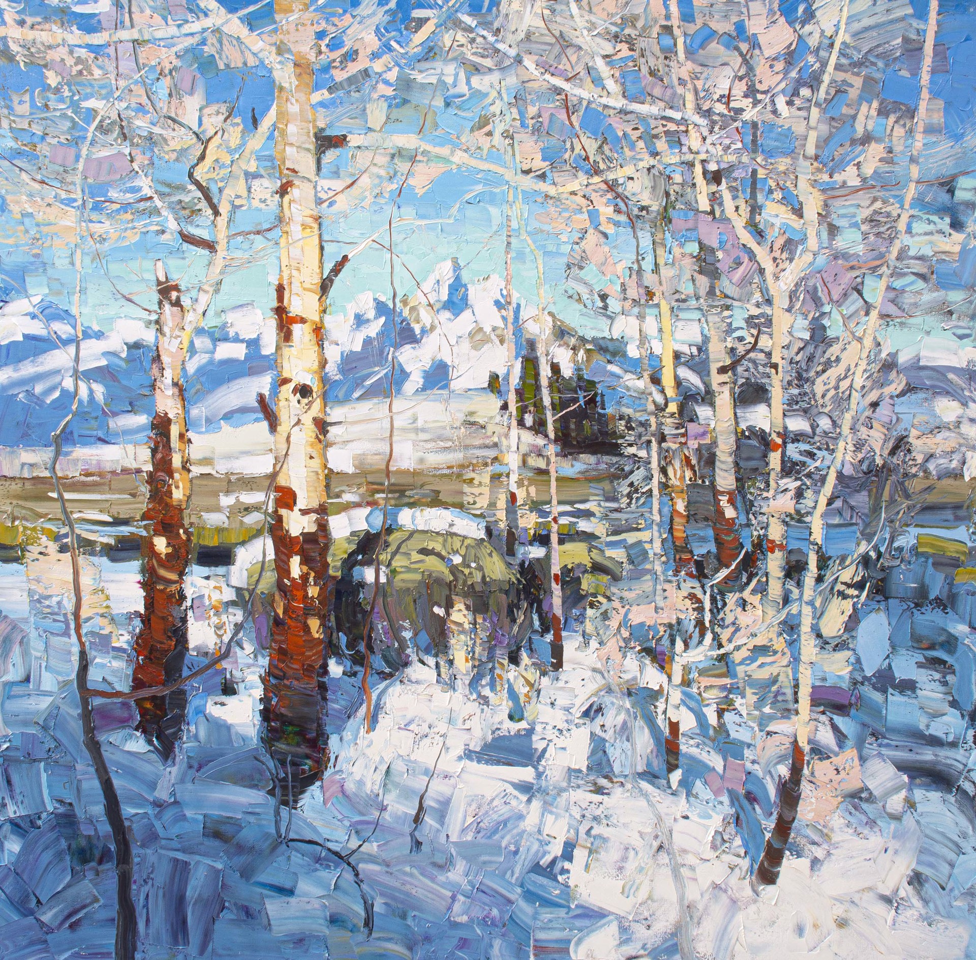 A Contemporary Painting Of Wintery Trees In Front Of The Tetons By Silas Thompson Available At Gallery Wild