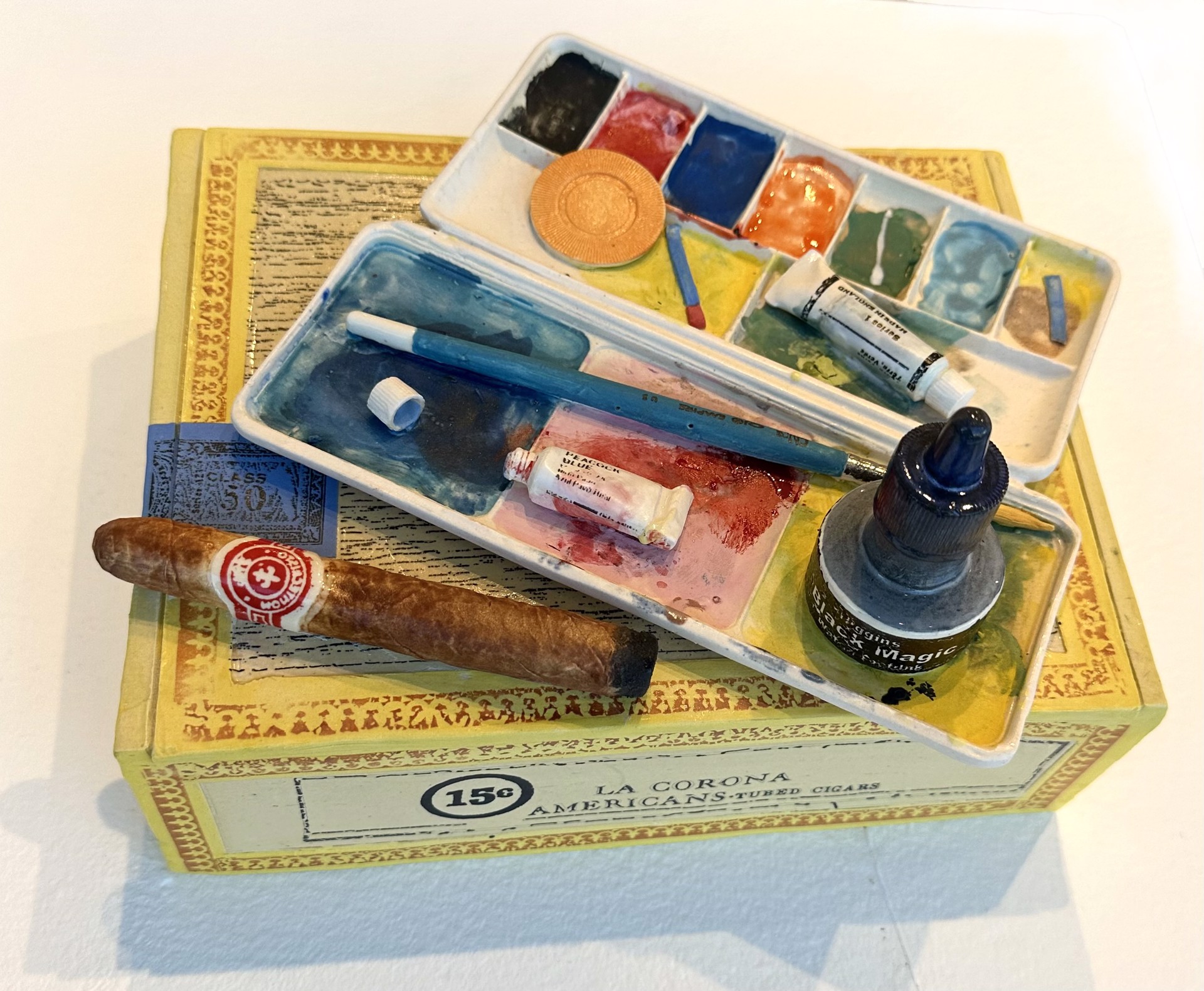 Corona Cigar Box with Watercolor Tray and Cold Cigar by Richard Shaw