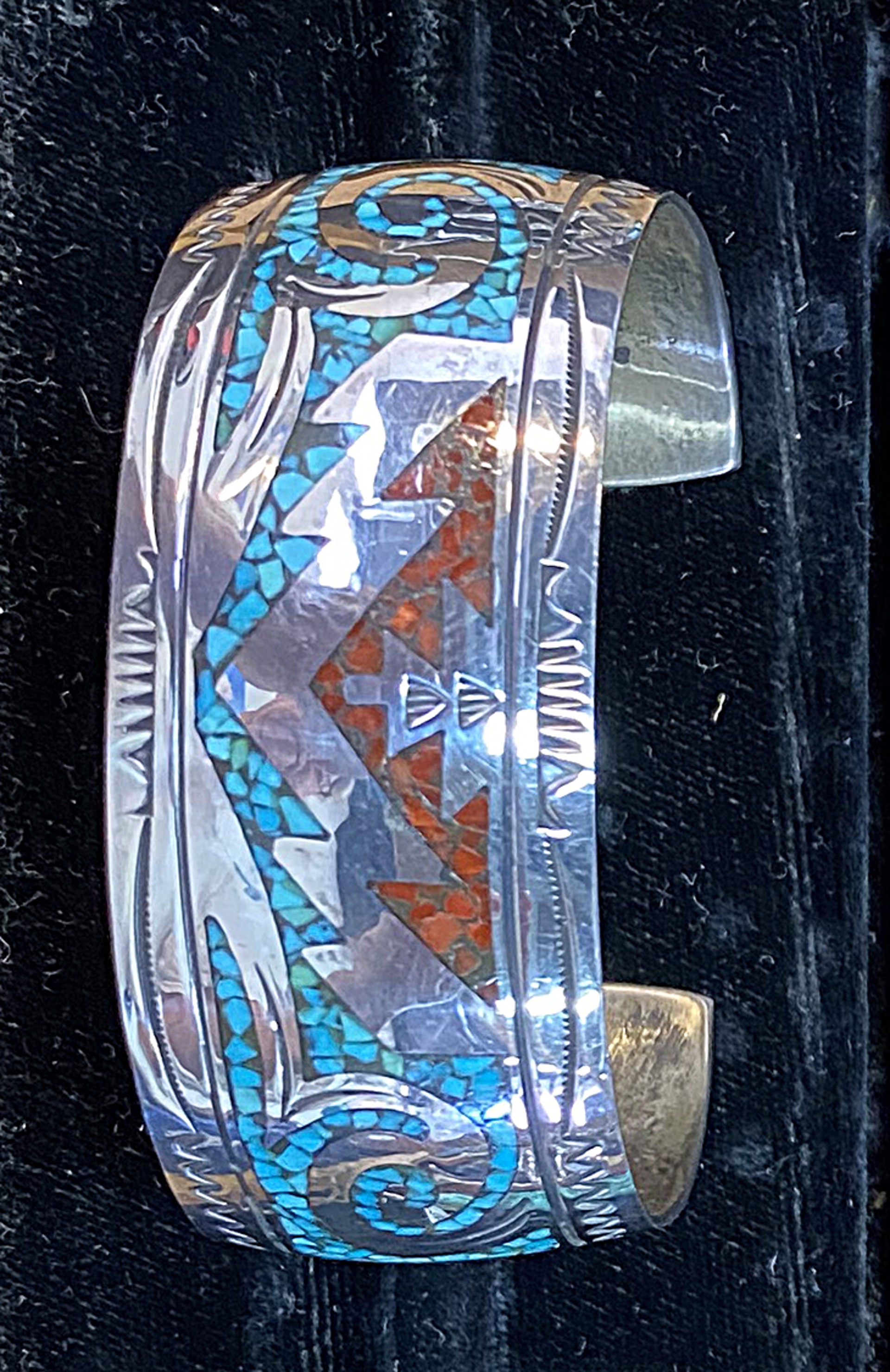 Inlay turquoise & Coral Bracelet KB045 by Karen Bell