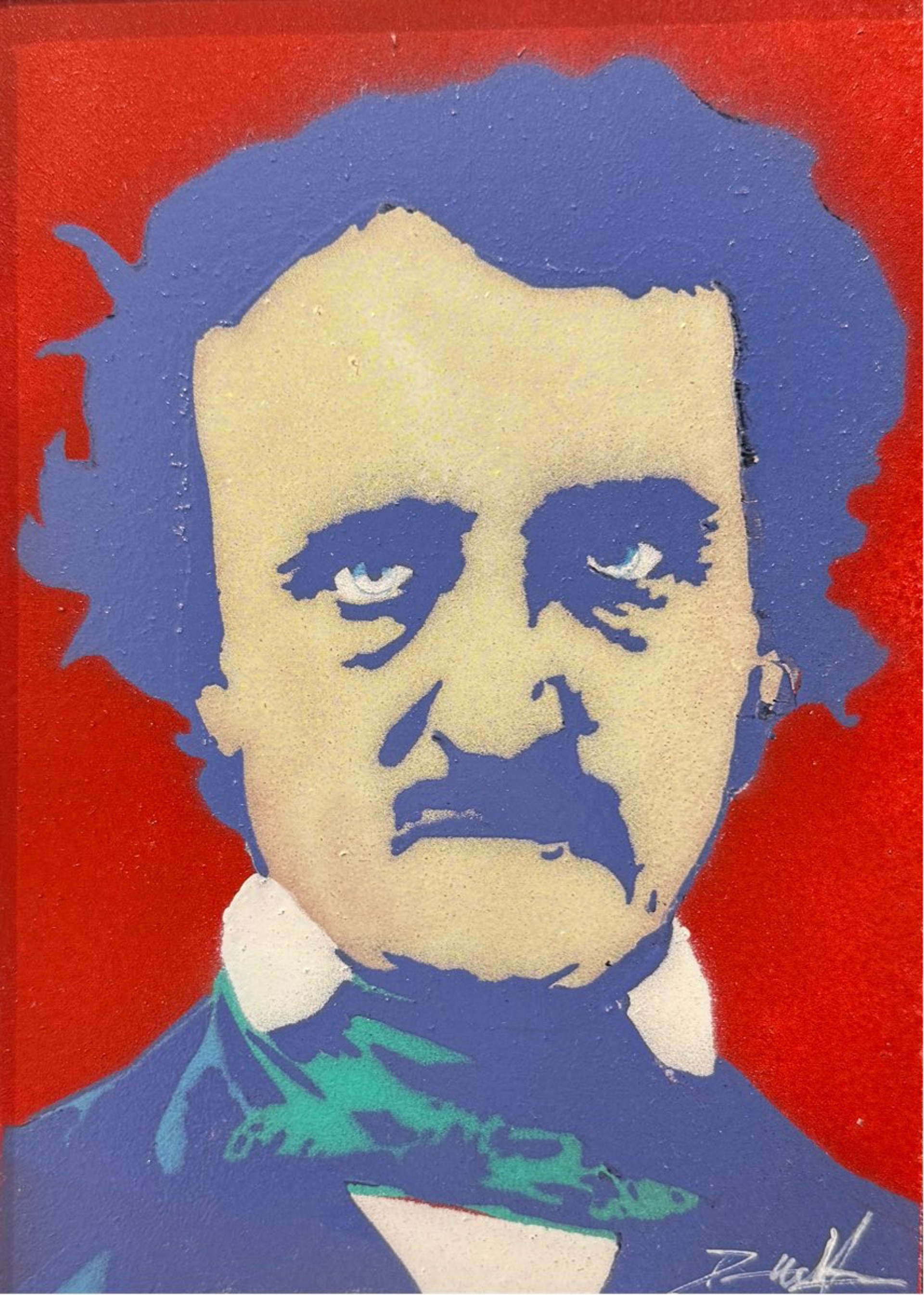 Warhol Poe, Cream on Red by Dennis Wells