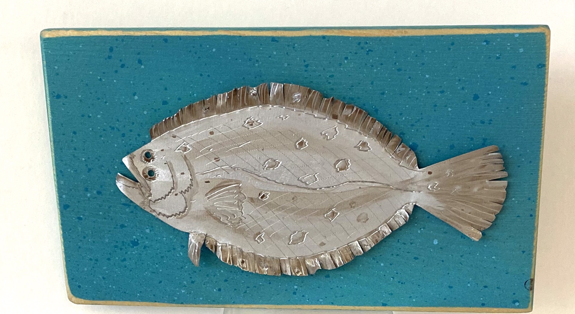 Flounder on Teal Plaque, 3h by Jo Watson
