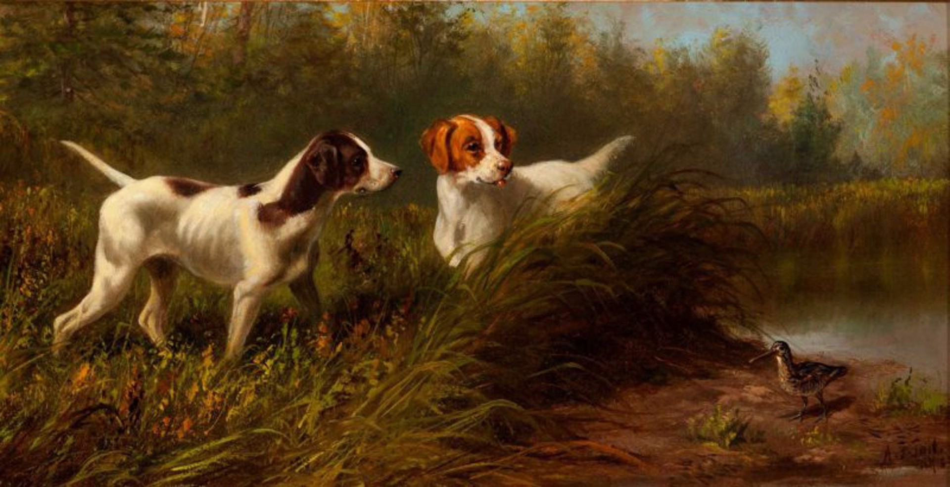 On Point, a Setter and Pointer with Snipe by Arthur Fitzwilliam Tait