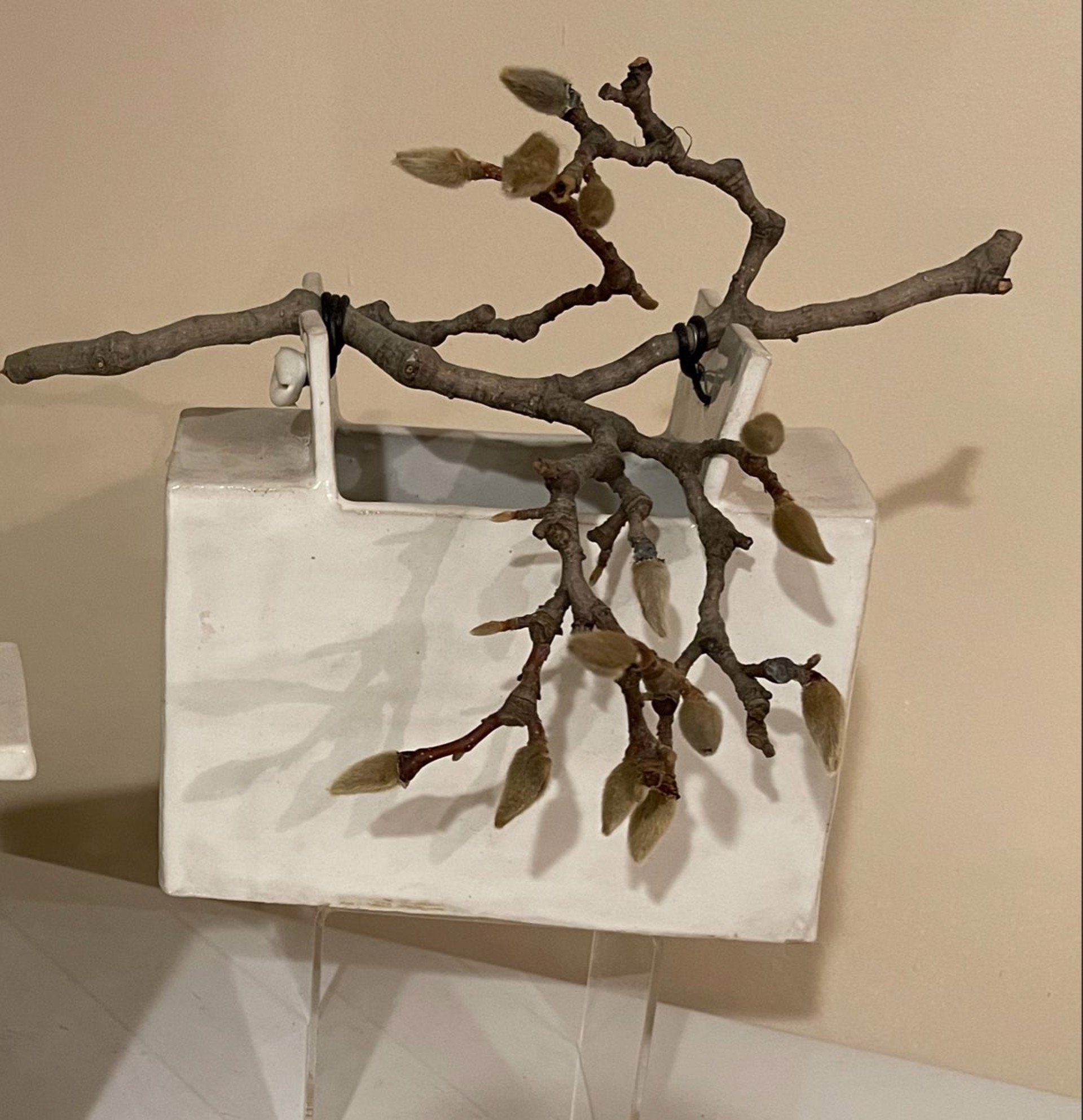 White Sculpture With Twig by Patricia Simpson