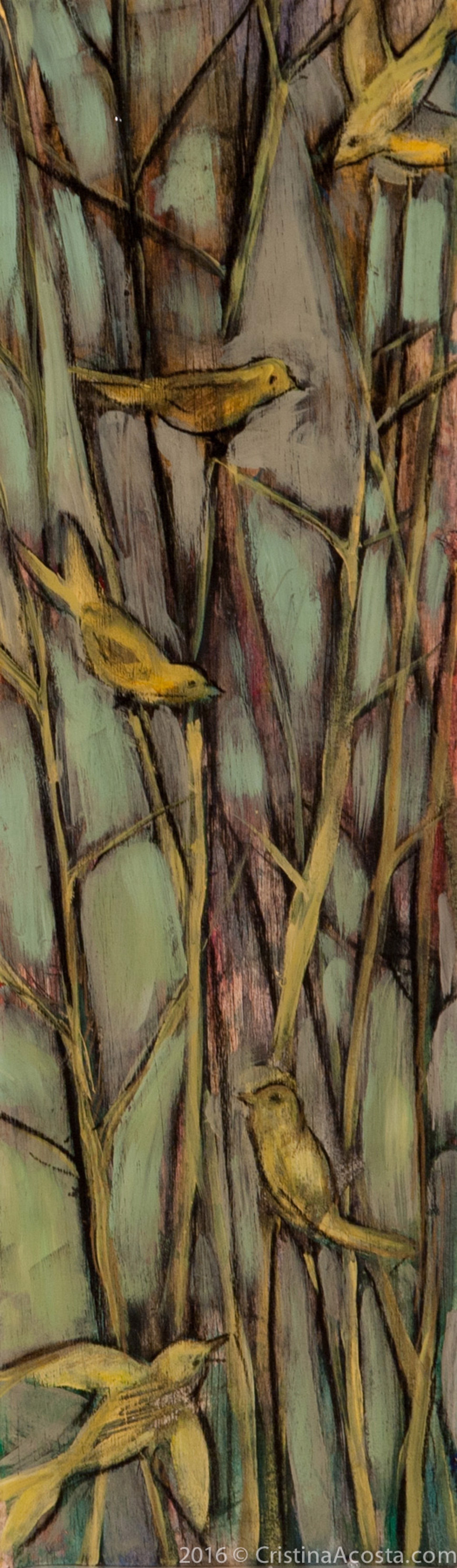 Sweet Bear with Yellow Birds Quadtych by Cristina Acosta