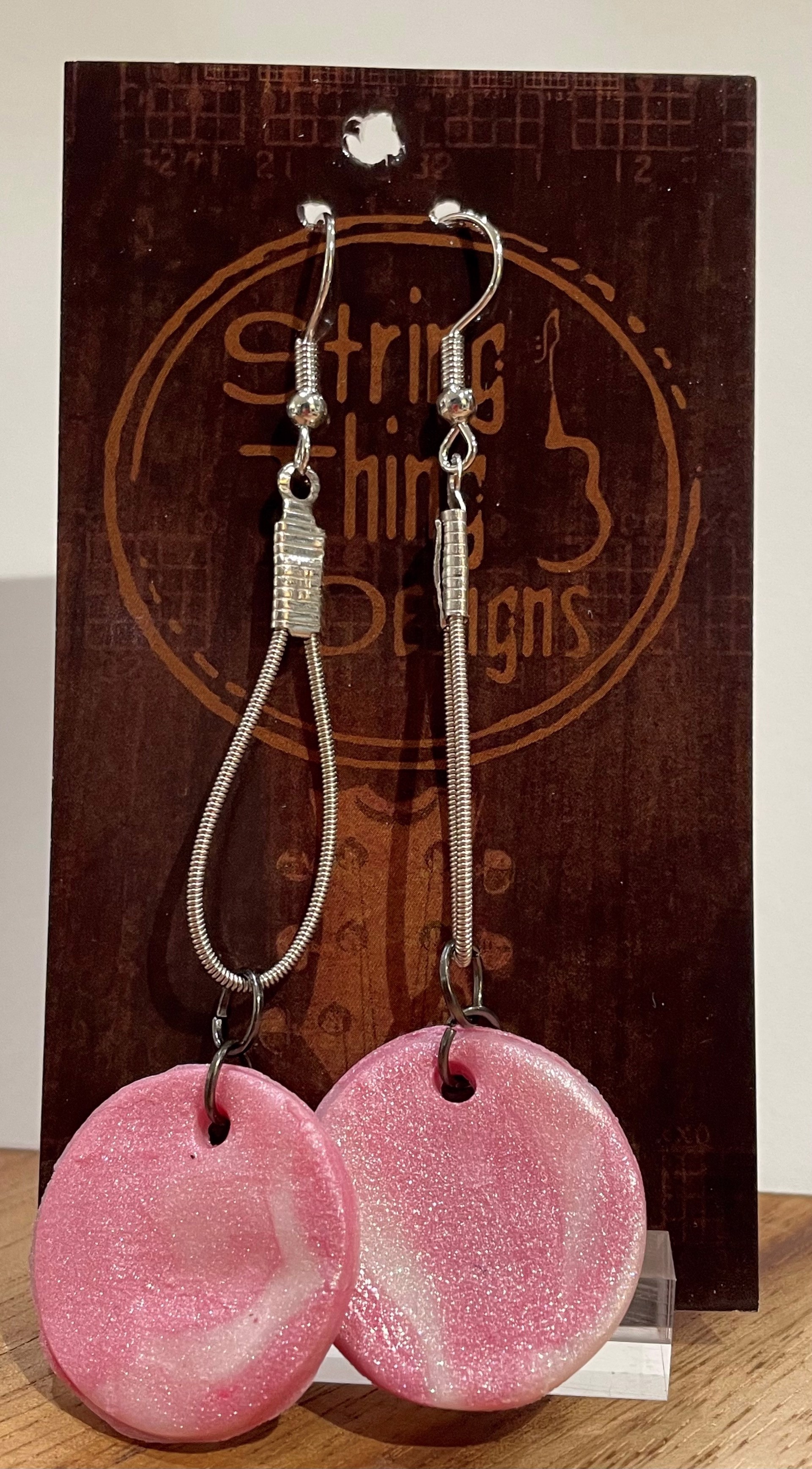 Pink Guitar String Earrings by String Thing Designs