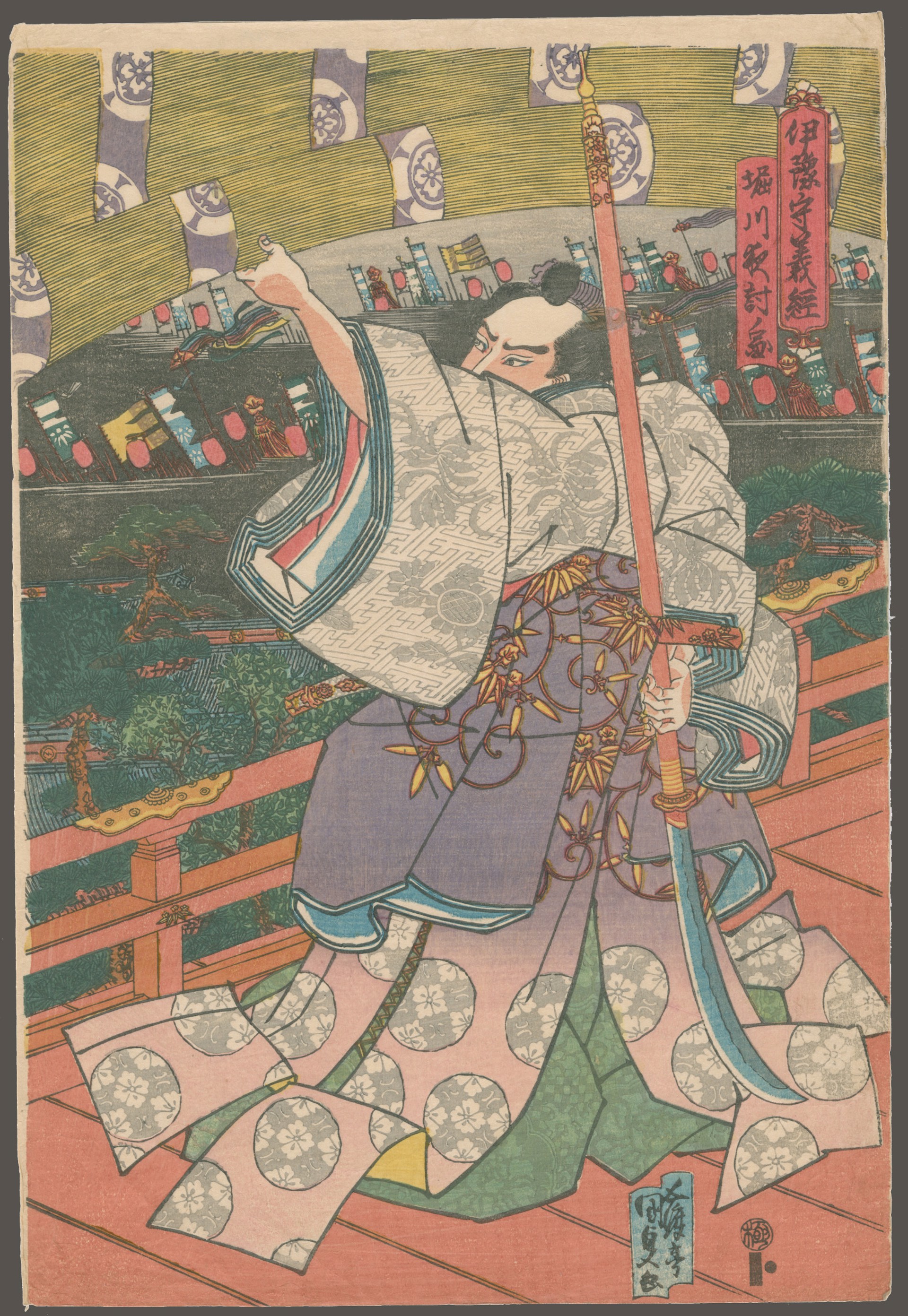 Ise no Kami Yoshitsune Defending the Horikawa Palace During a Night Attack by Kunisada