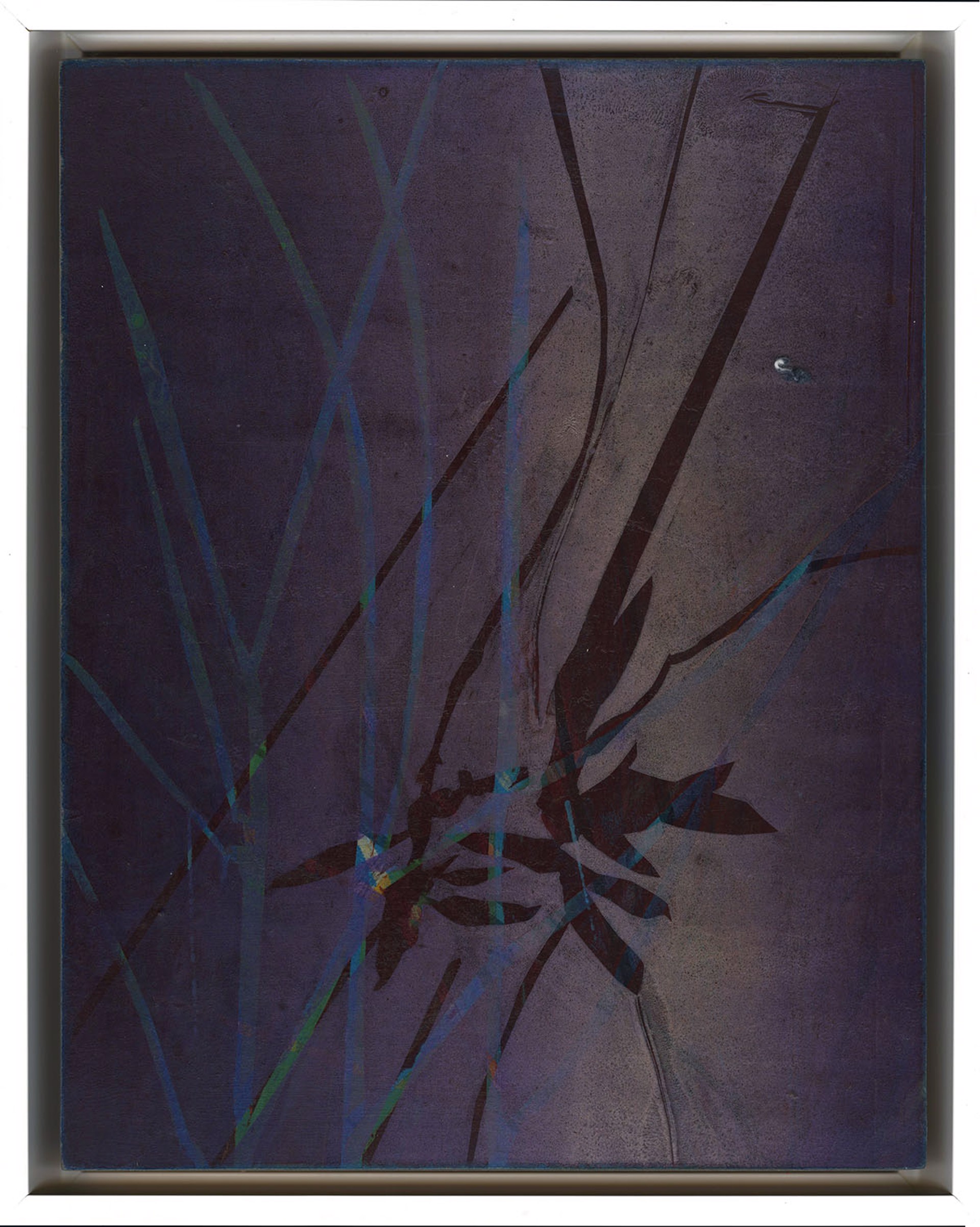 Original Abstract Monotype Print Featuring Fig Branches In Blue And Purple Overlay