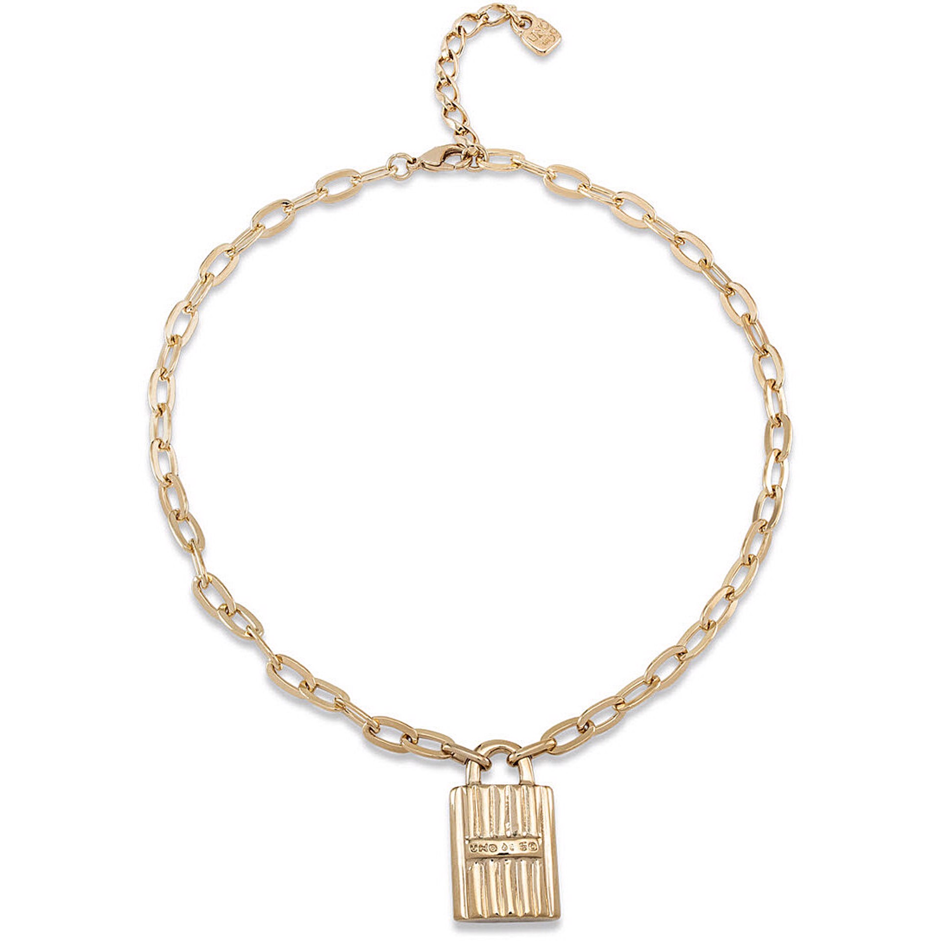 9444 Gold Chain Choker with Lock Charm by UNO DE 50