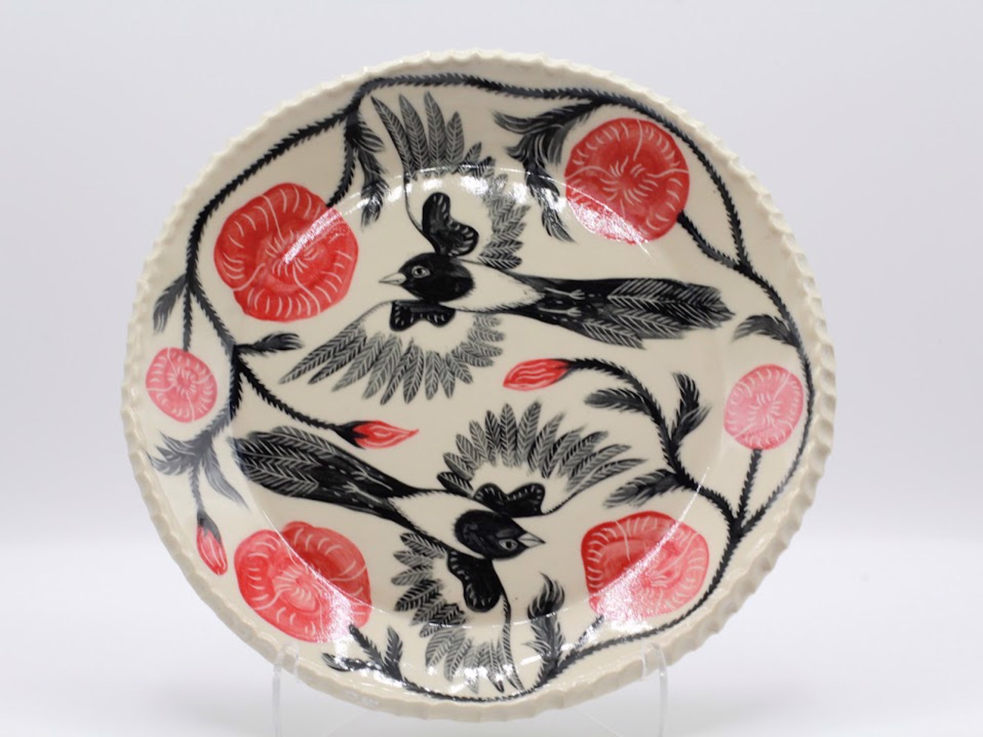 Magpie and Poppy Serving Plate by Christine Sutton