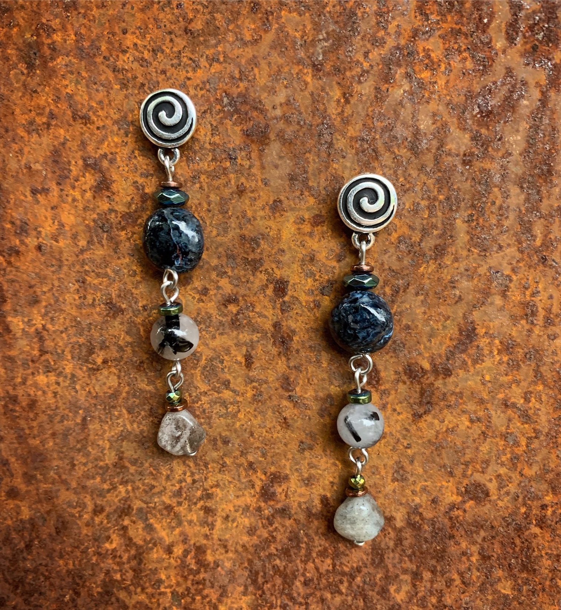 K755 Rutilated Quartz and Lava Earrings by Kelly Ormsby