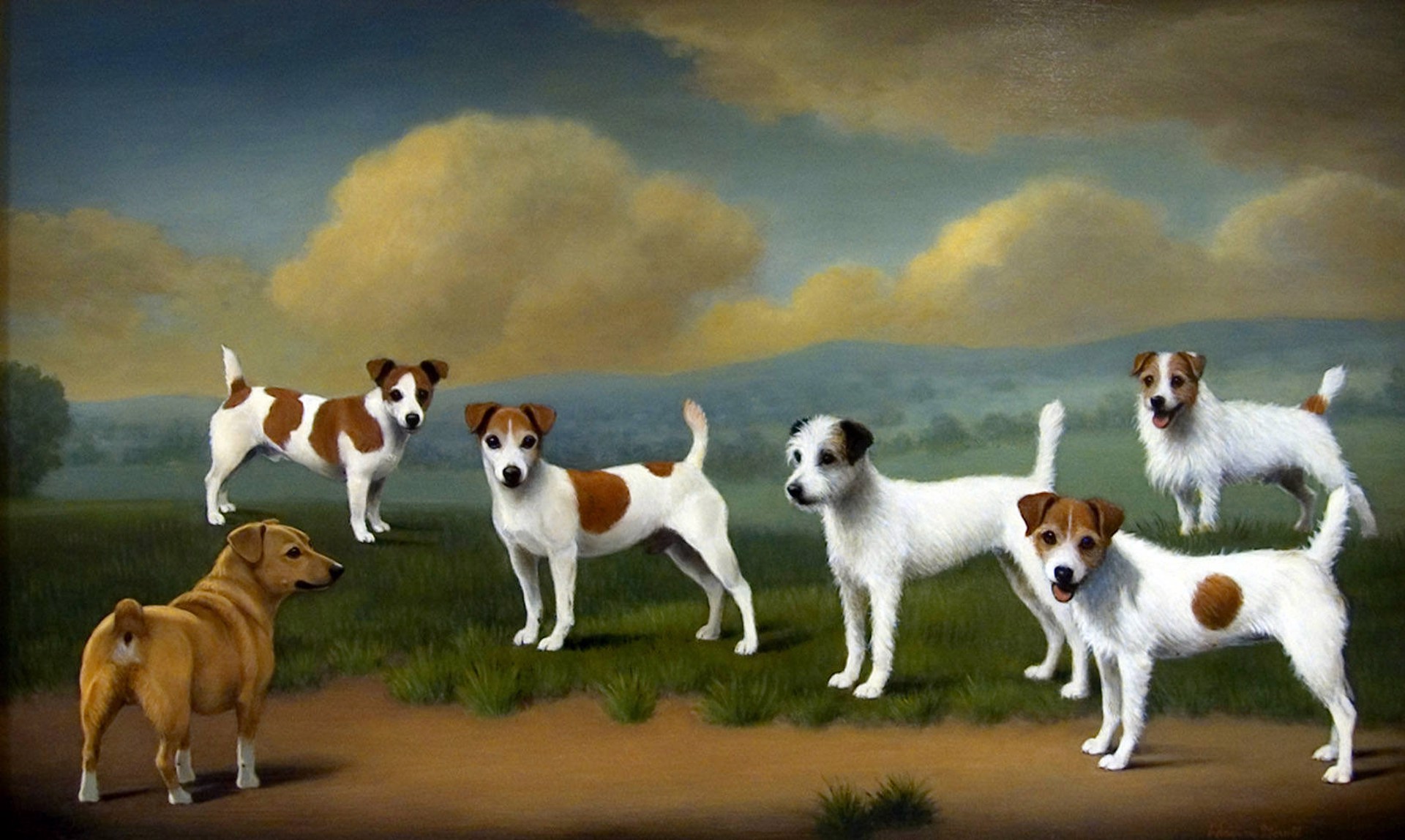 Parson Russell Terriers and One Jack Daniels, 2006 by Christine Merrill