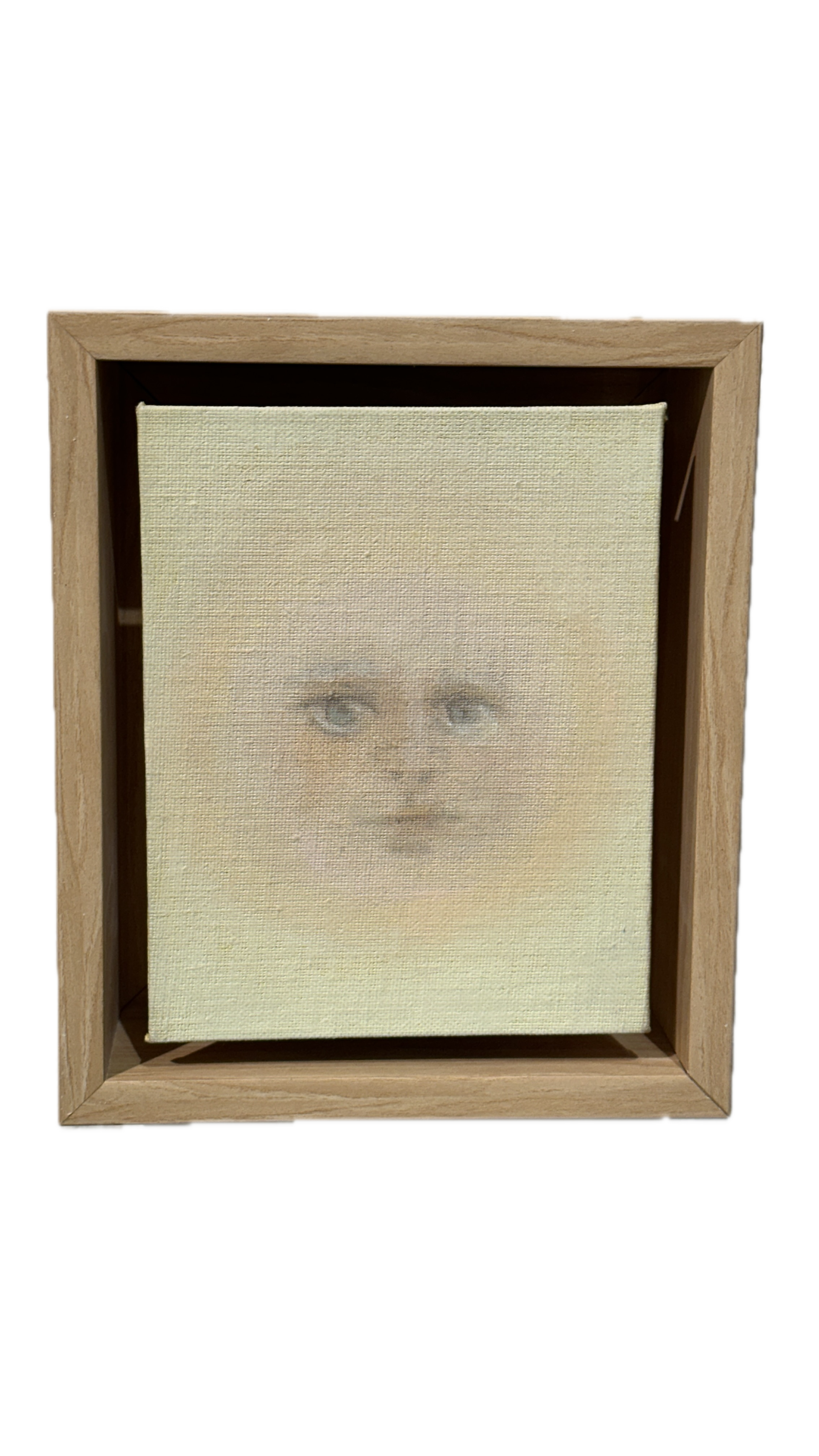 Moonface - pale pink on pale yellow by Leila McConnell