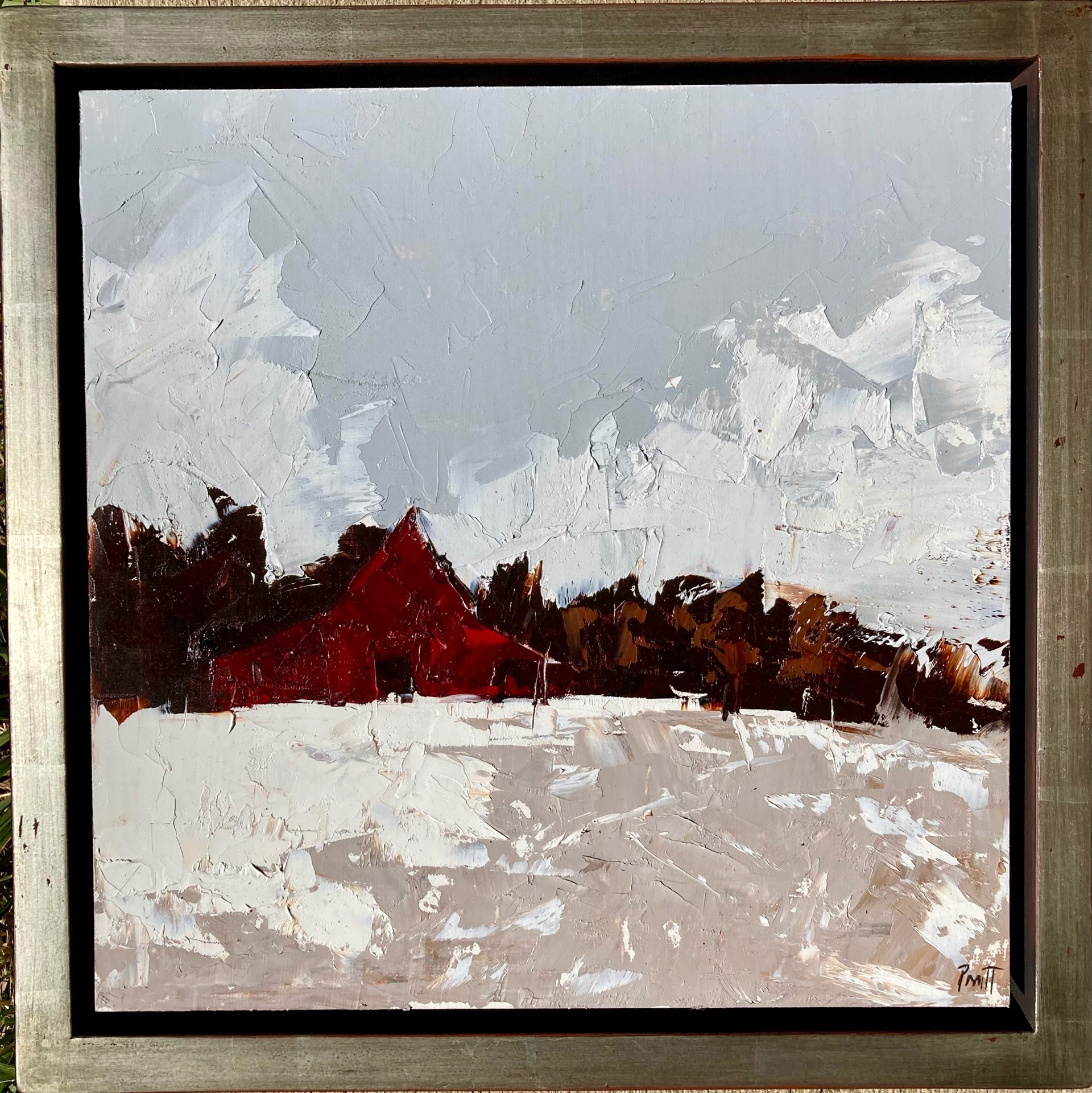 Red Barn in Snow by Sandra Pratt