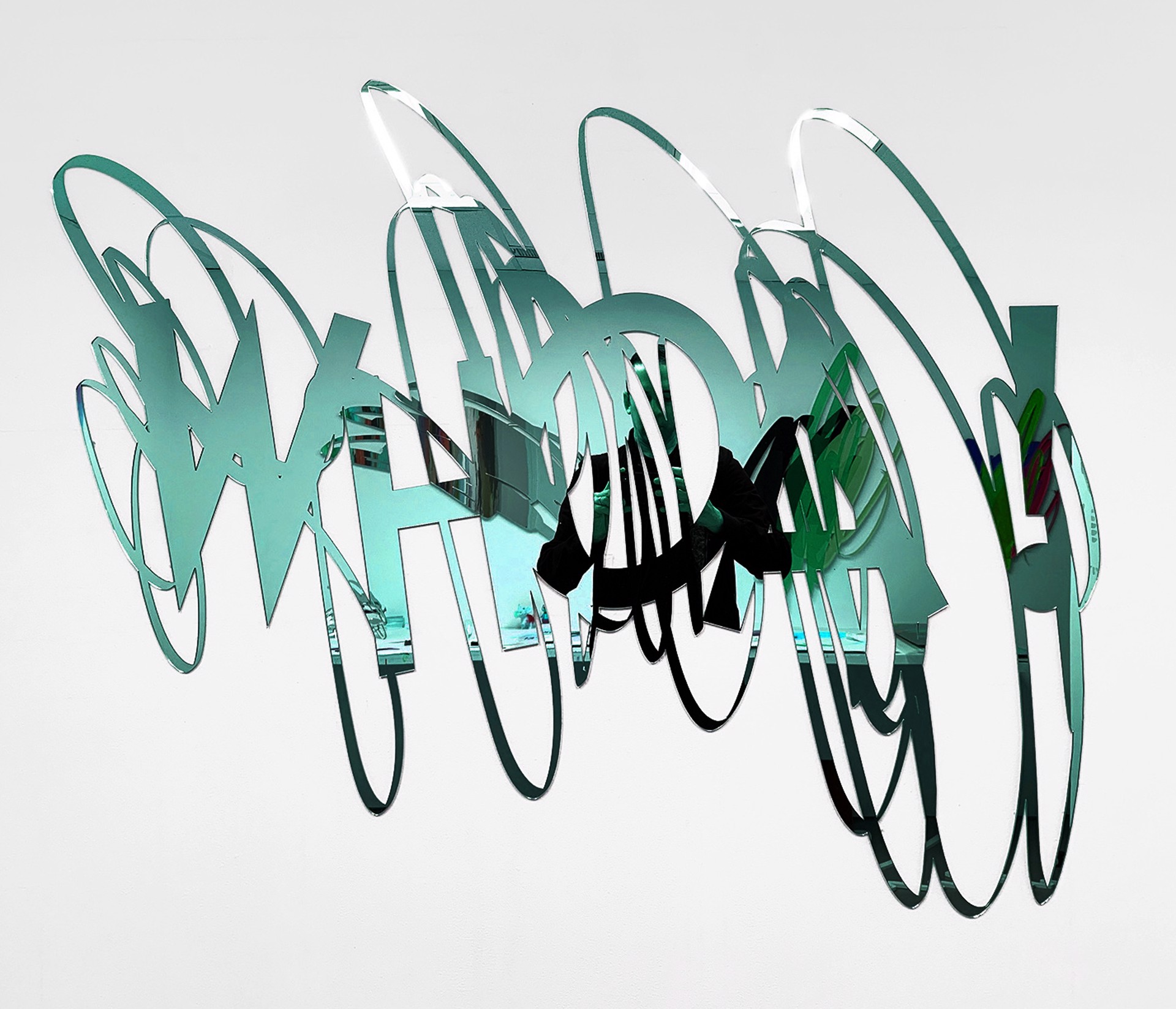 WHOA! Scribble Wall Sculpture, Teal, Laser cut mirrored acrylic by Ryan Coleman