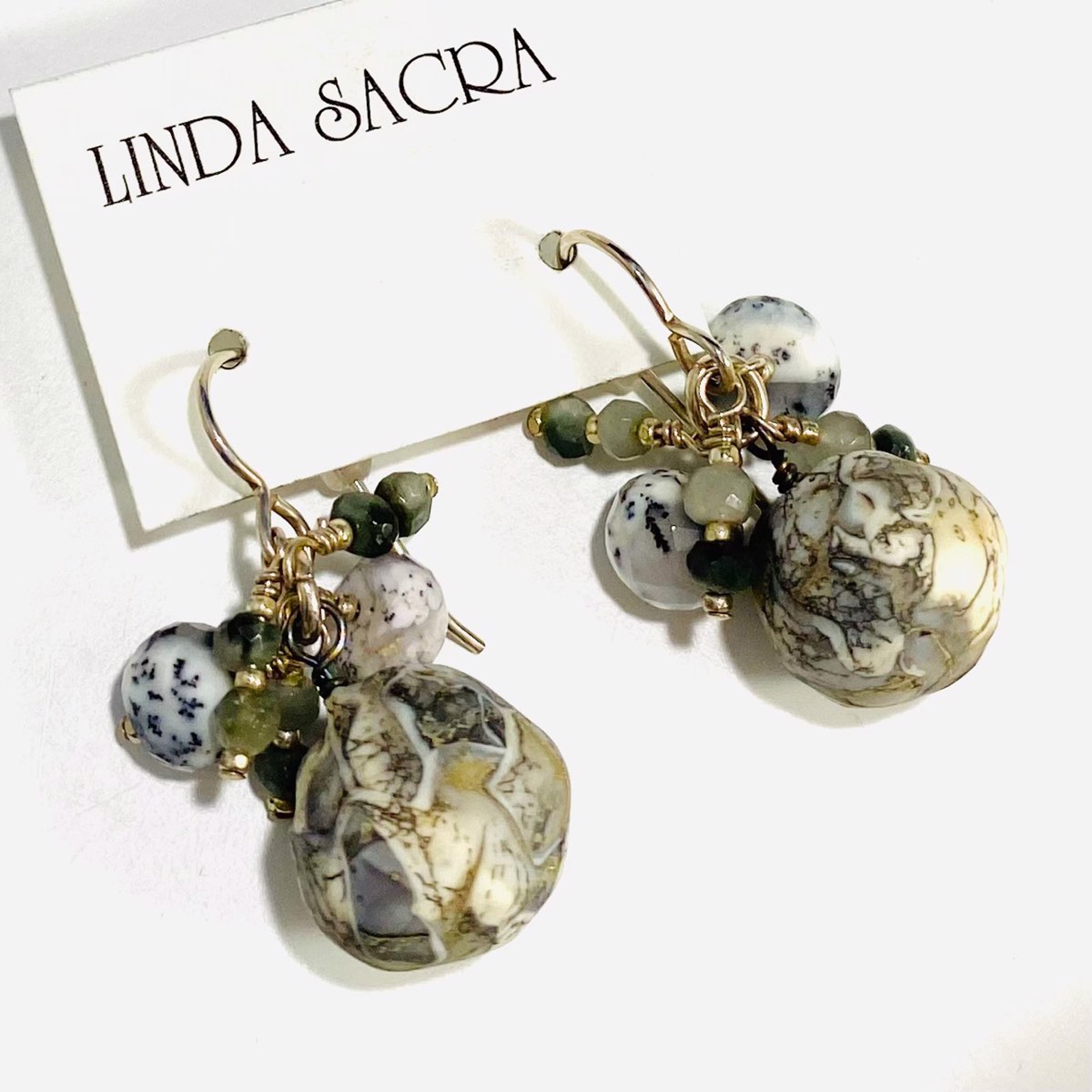 Silver Foil Shards Reduced with Gemstone cluster Earrings LS22-477 by Linda Sacra