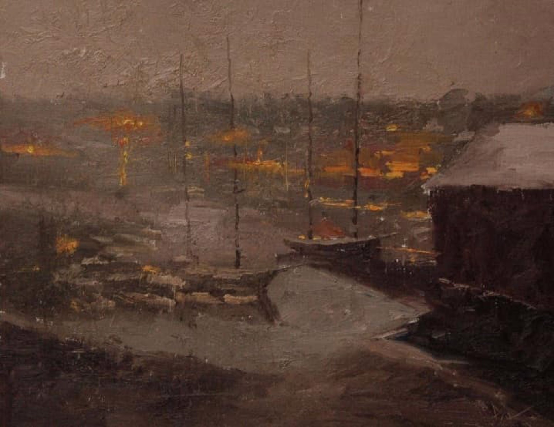 Camden Harbor, Rainy Night by C.W. Mundy