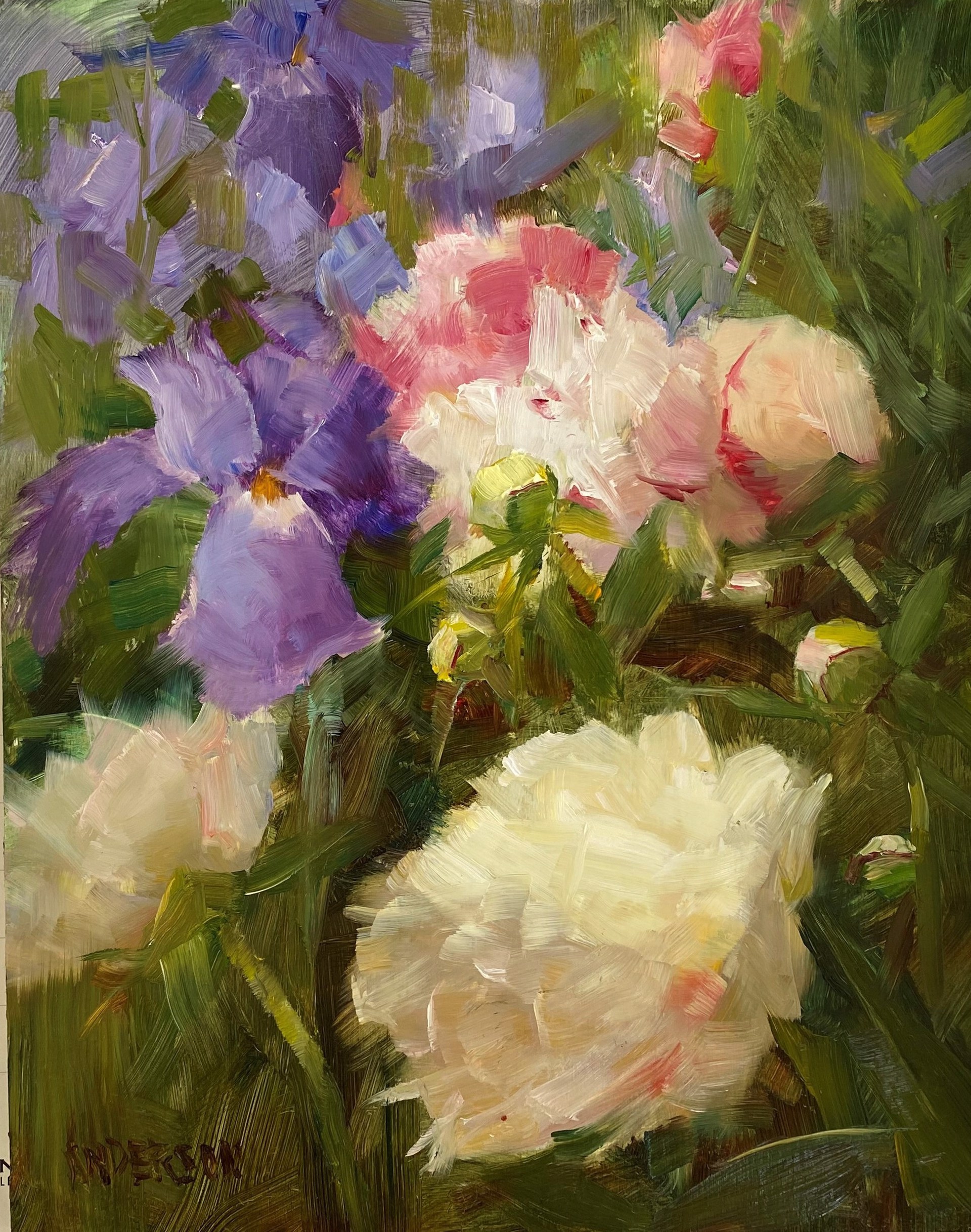 Blue Iris w/Peonies by Kathy Anderson