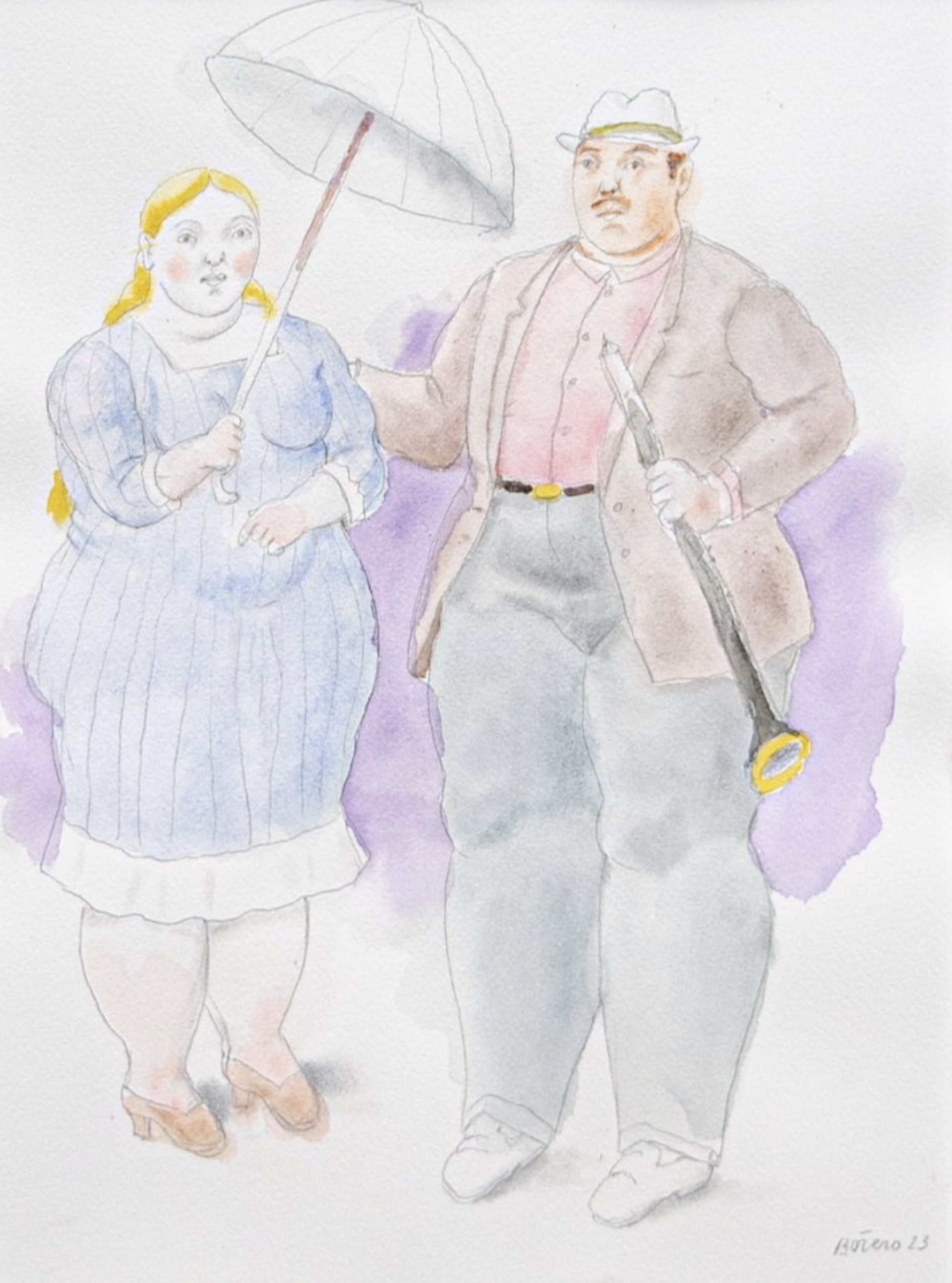 Couple with umbrella by Fernando Botero