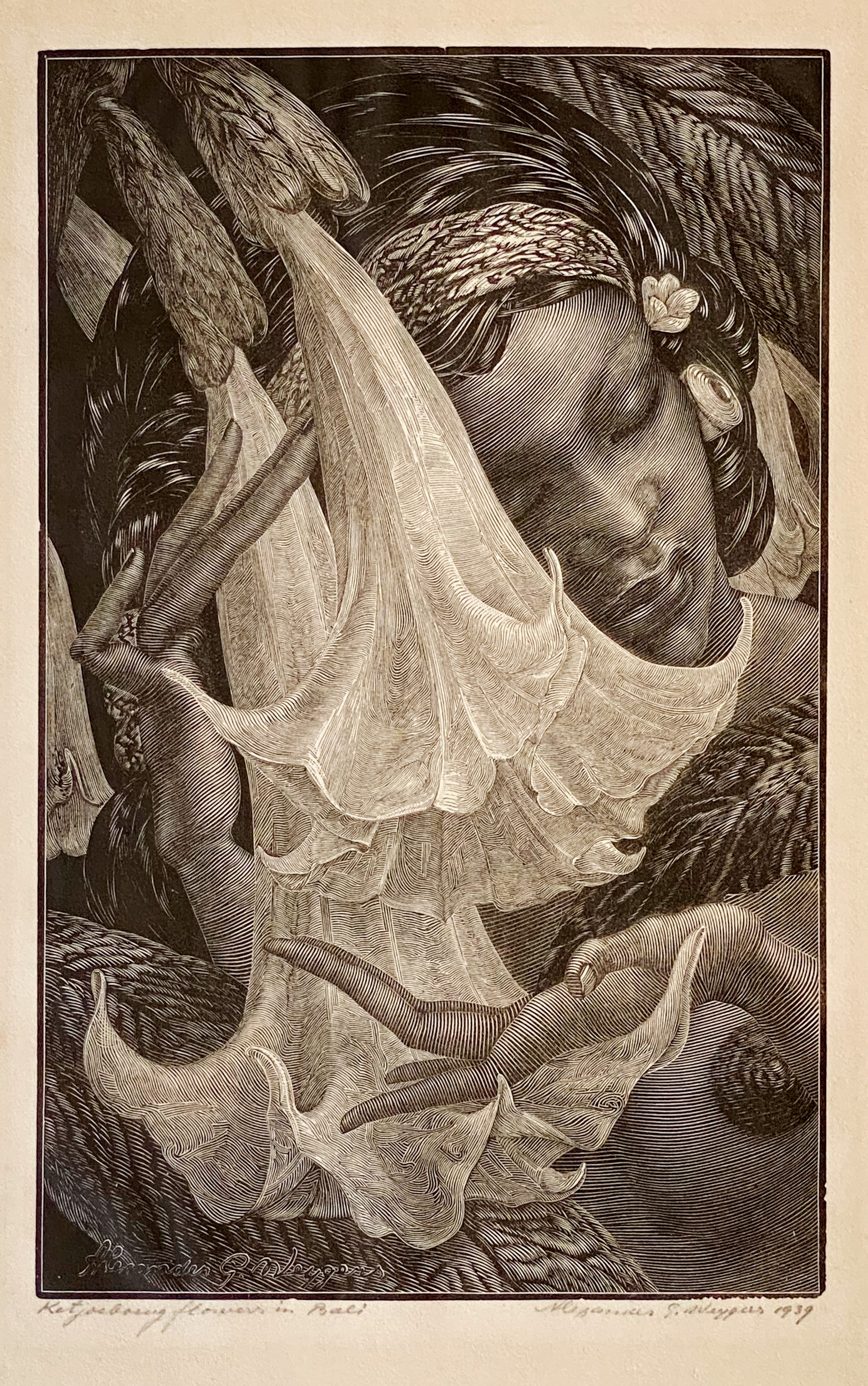 Katjoboring Flowers, Bali; Moon Flower or (Devil's Trumpet) by Alexanger G. Weygers