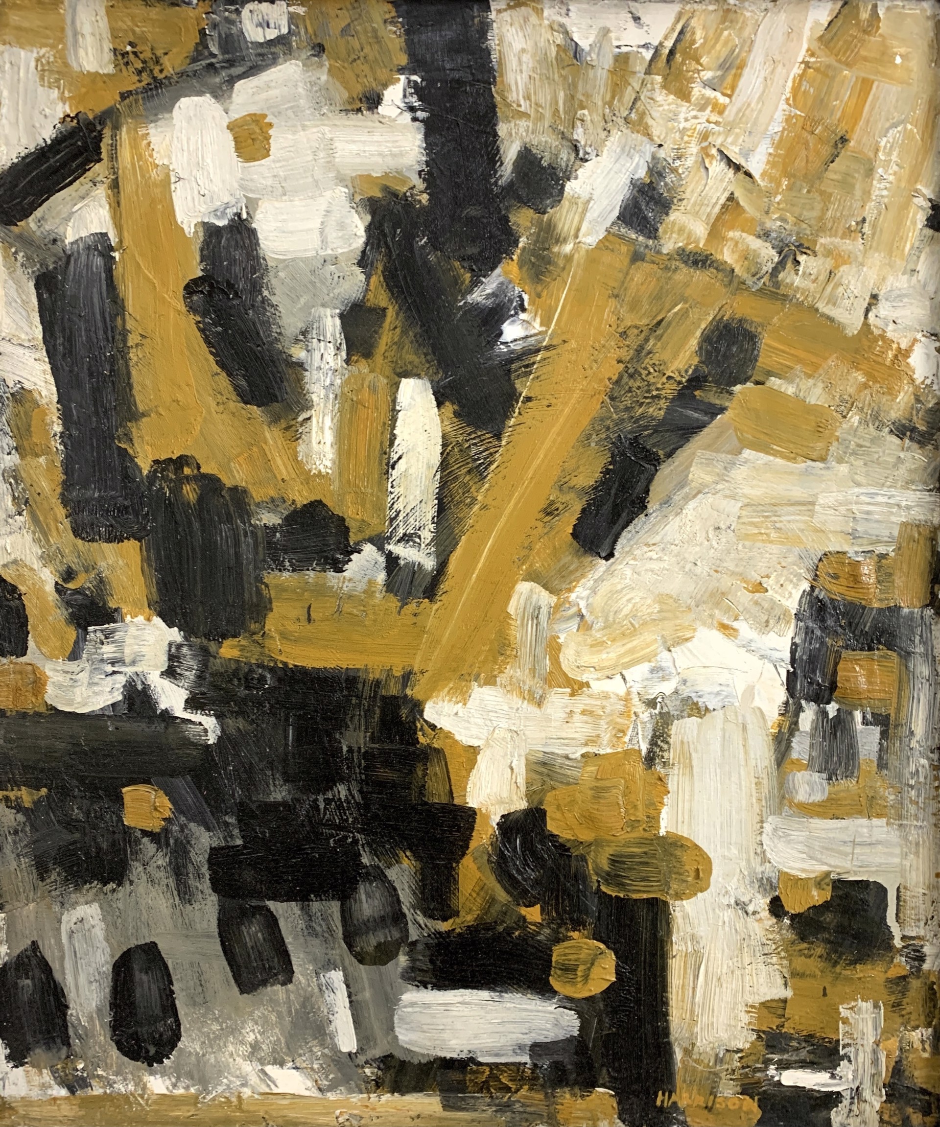 Abstraction in Ochre, Black and White by Myrna Harrison