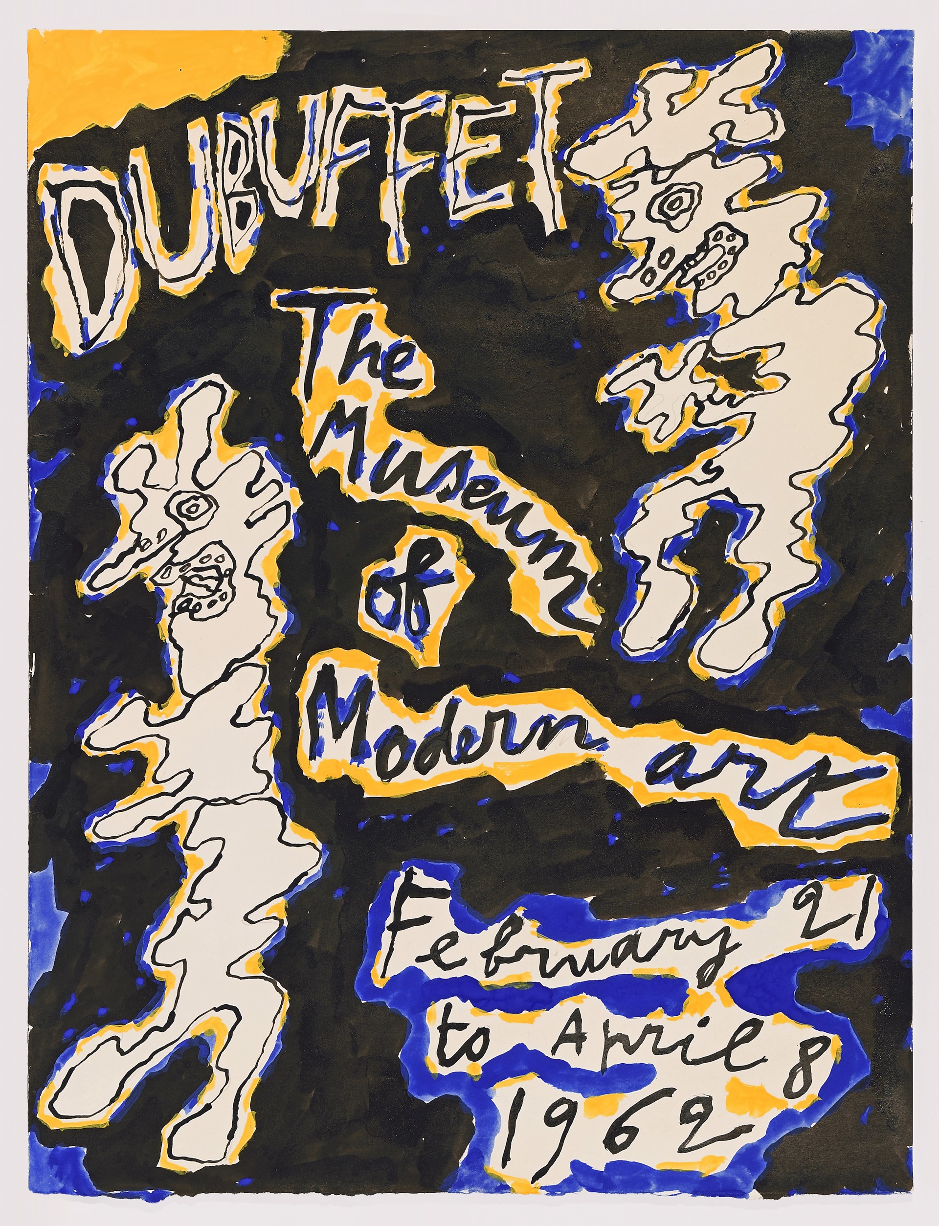 Original gouache and graphite on paper for The Museum of Modern Art Exhibition poster:  Dubuffet February 21 to April 8 1962 by Jean Dubuffet