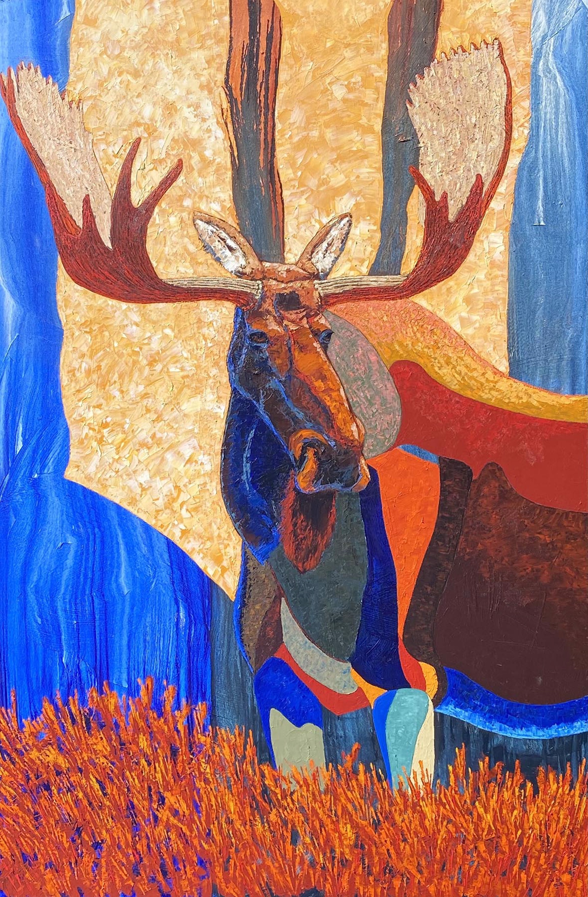 A Contemporary Painting By Ron Russon Of A Moose In Brush With Rich Colors At Gallery Wild
