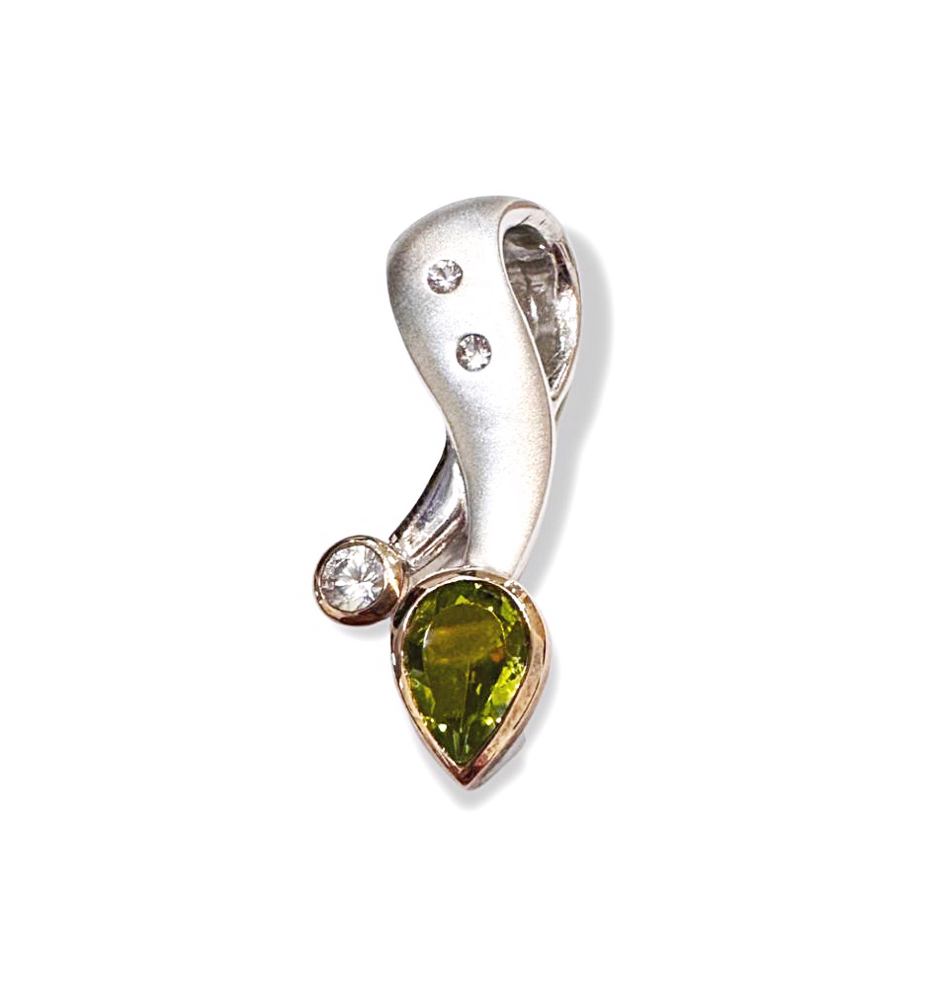 Pendant - Peridot and White Topaz in Sterling Silver and 14kt Gold Surround by Joryel Vera
