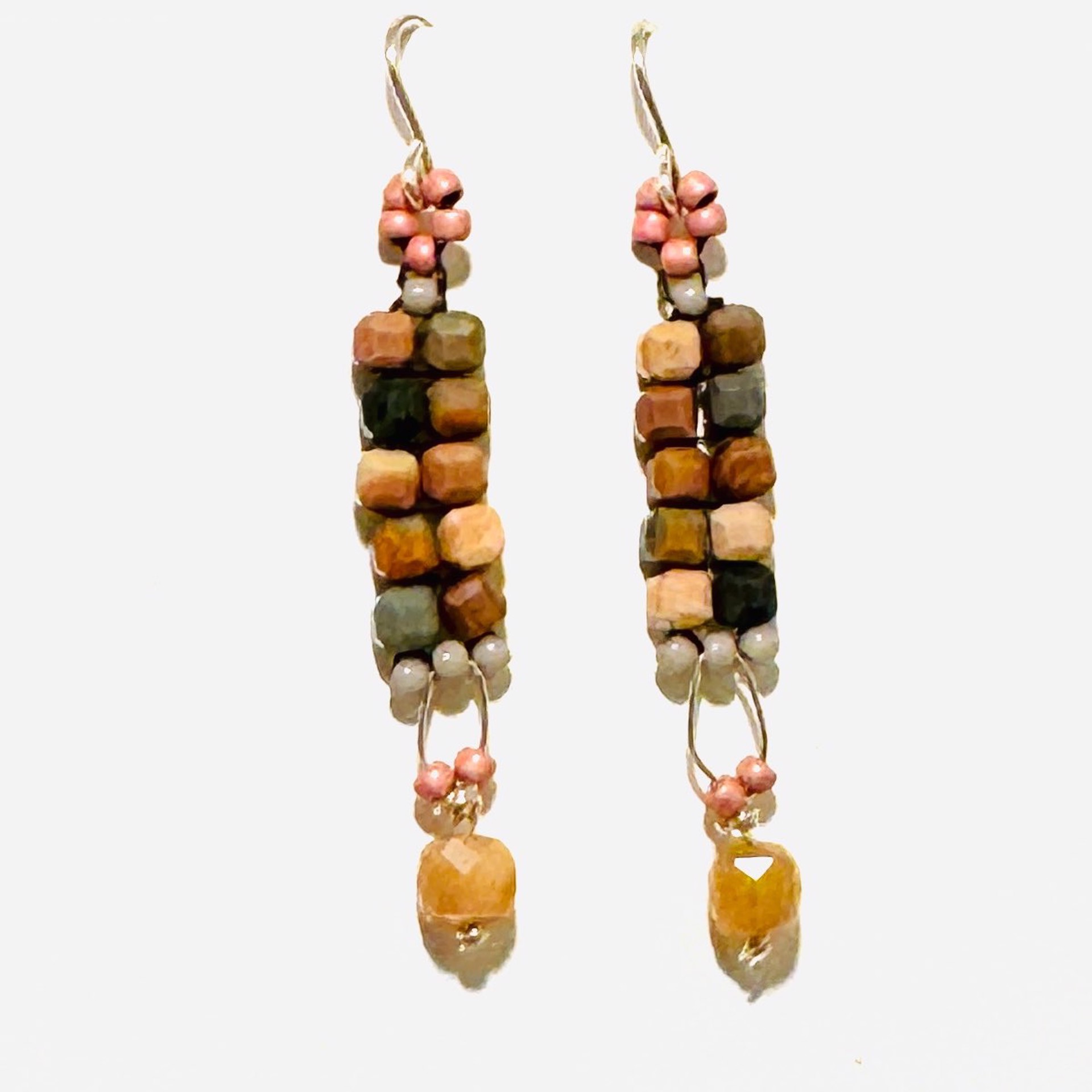 Peach Moonstone, Agate Earrings BD23-8 by Barbara Duimstra