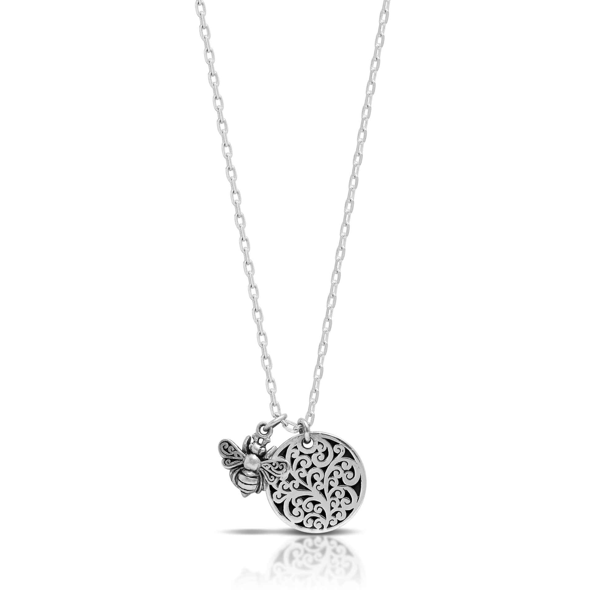 9757 Sterling Silver Necklace with Bee Charm and Engraved "Be The Change" Circle by Lois Hill