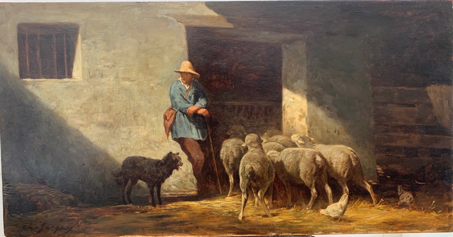 Shepherd with Sheep by Charles Jacque