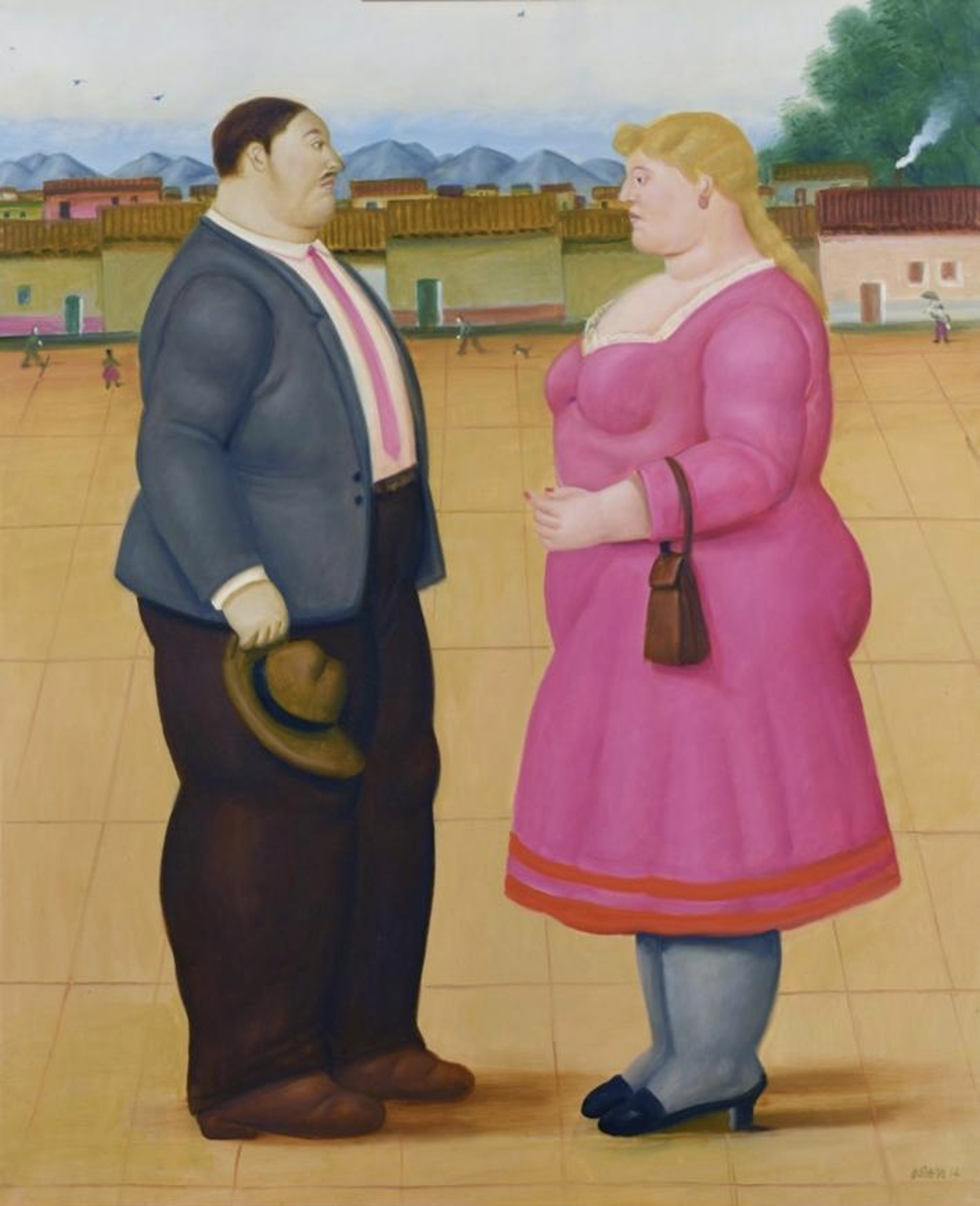 Couple in the plaza by Fernando Botero