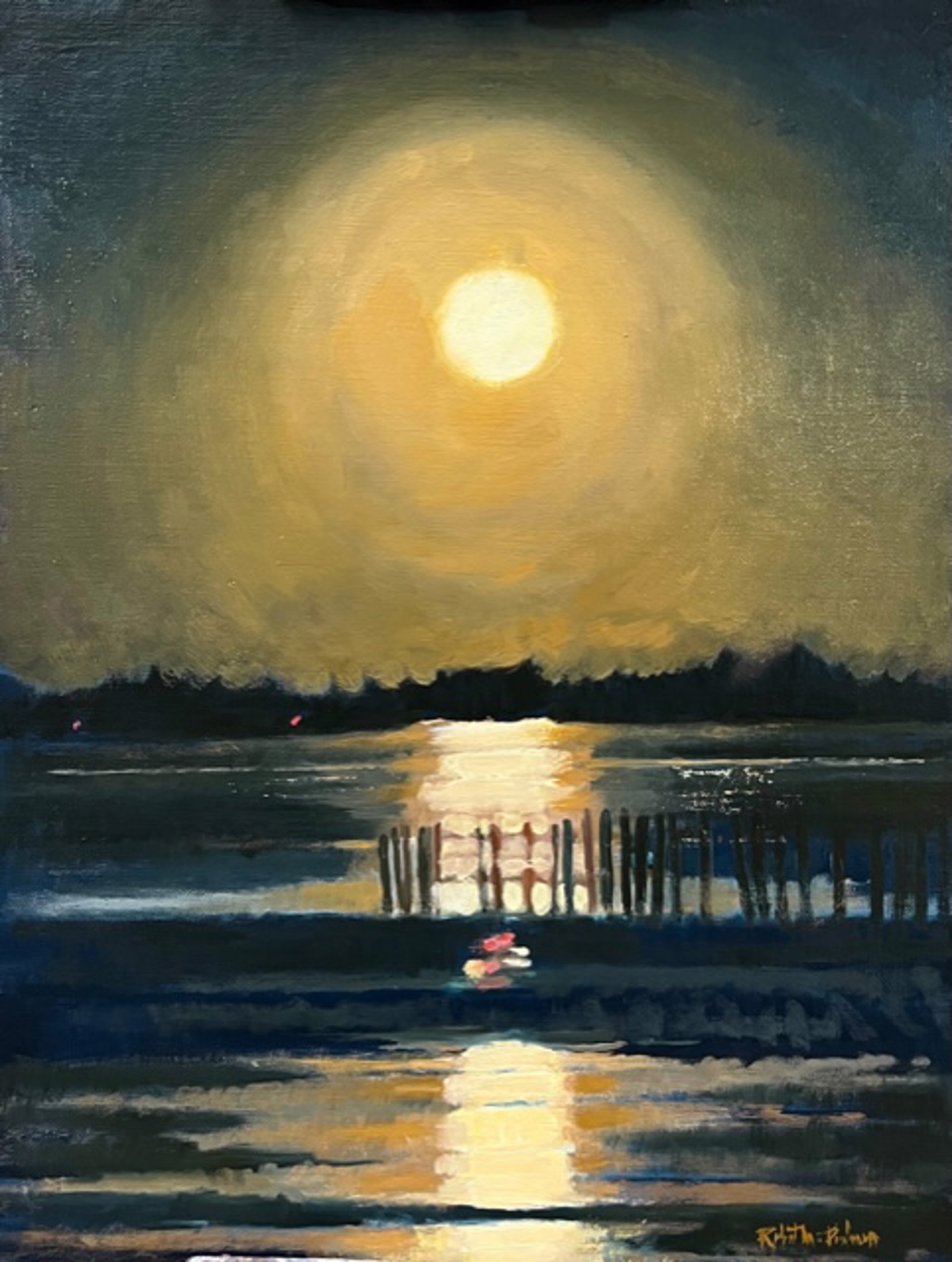 Morning Moonset Over Youngs Bay by Robert Paulmenn
