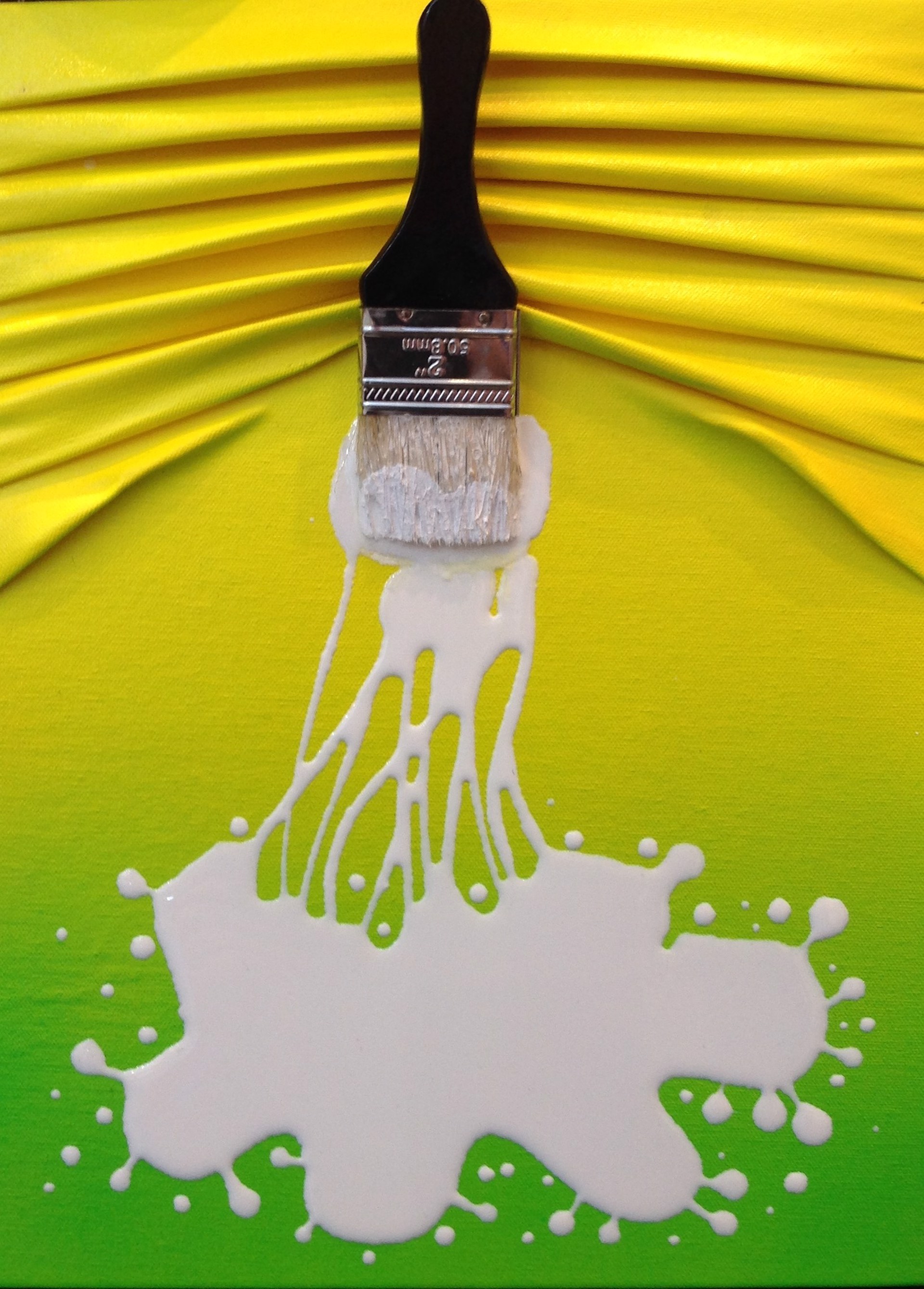 White Splash On Yellow/Green Mini Canvas  by Brushes and Rollers "Let's Paint" by Efi Mashiah
