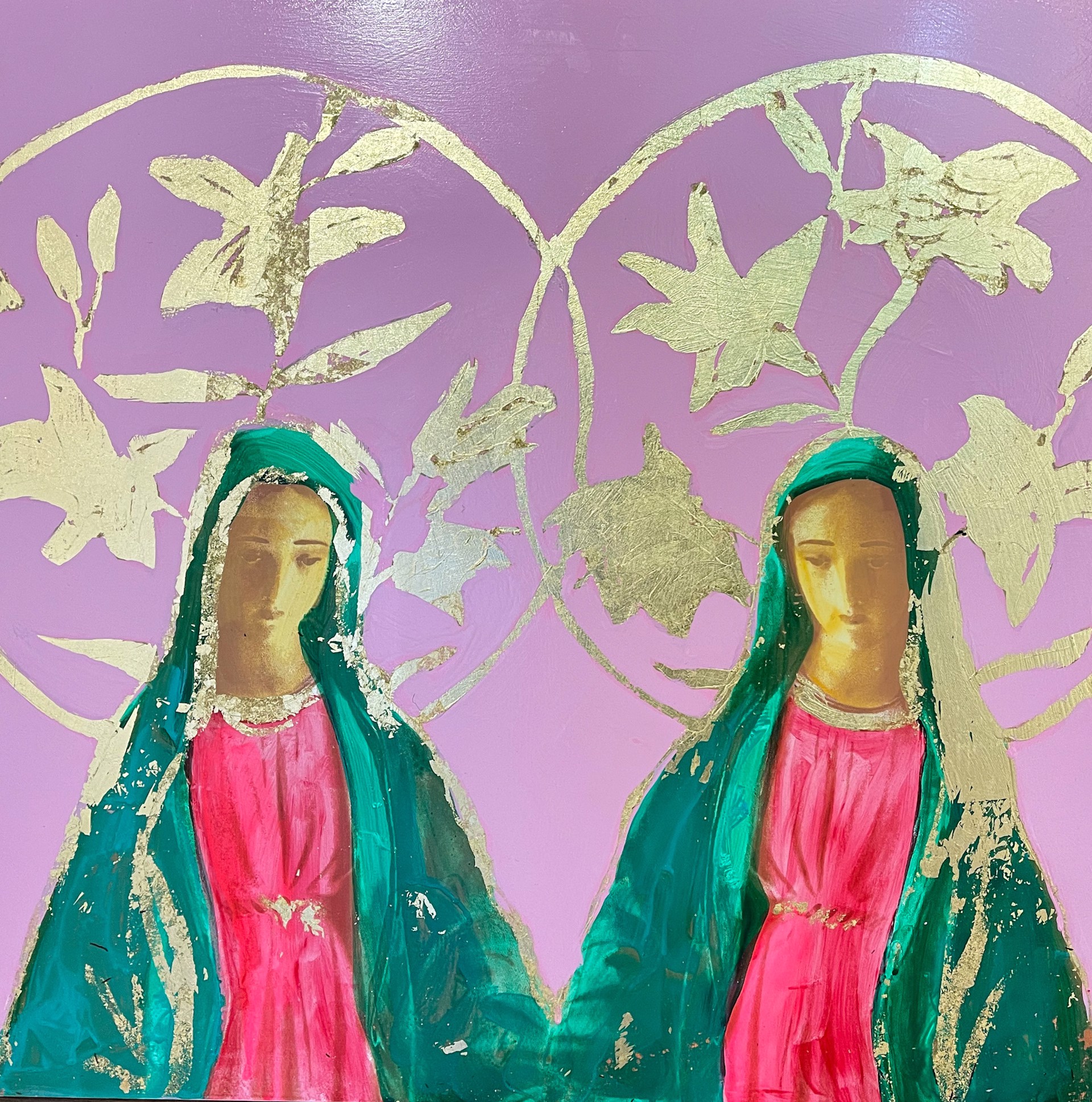 Mirrored Hail Mary in Pink and Green by Megan Coonelly