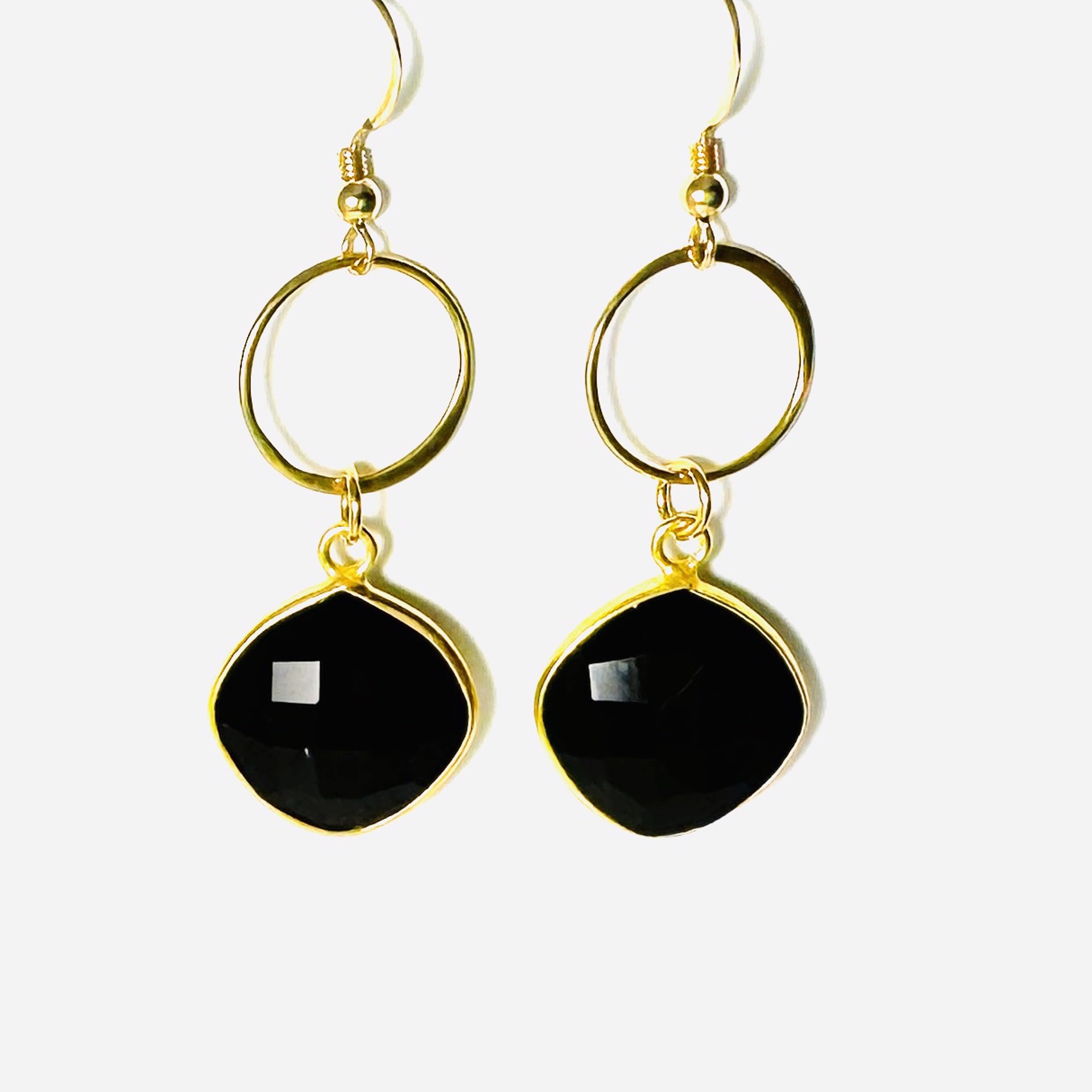 Vermeil Bezel Faceted Onyx Earrings LR24-33 by Legare Riano