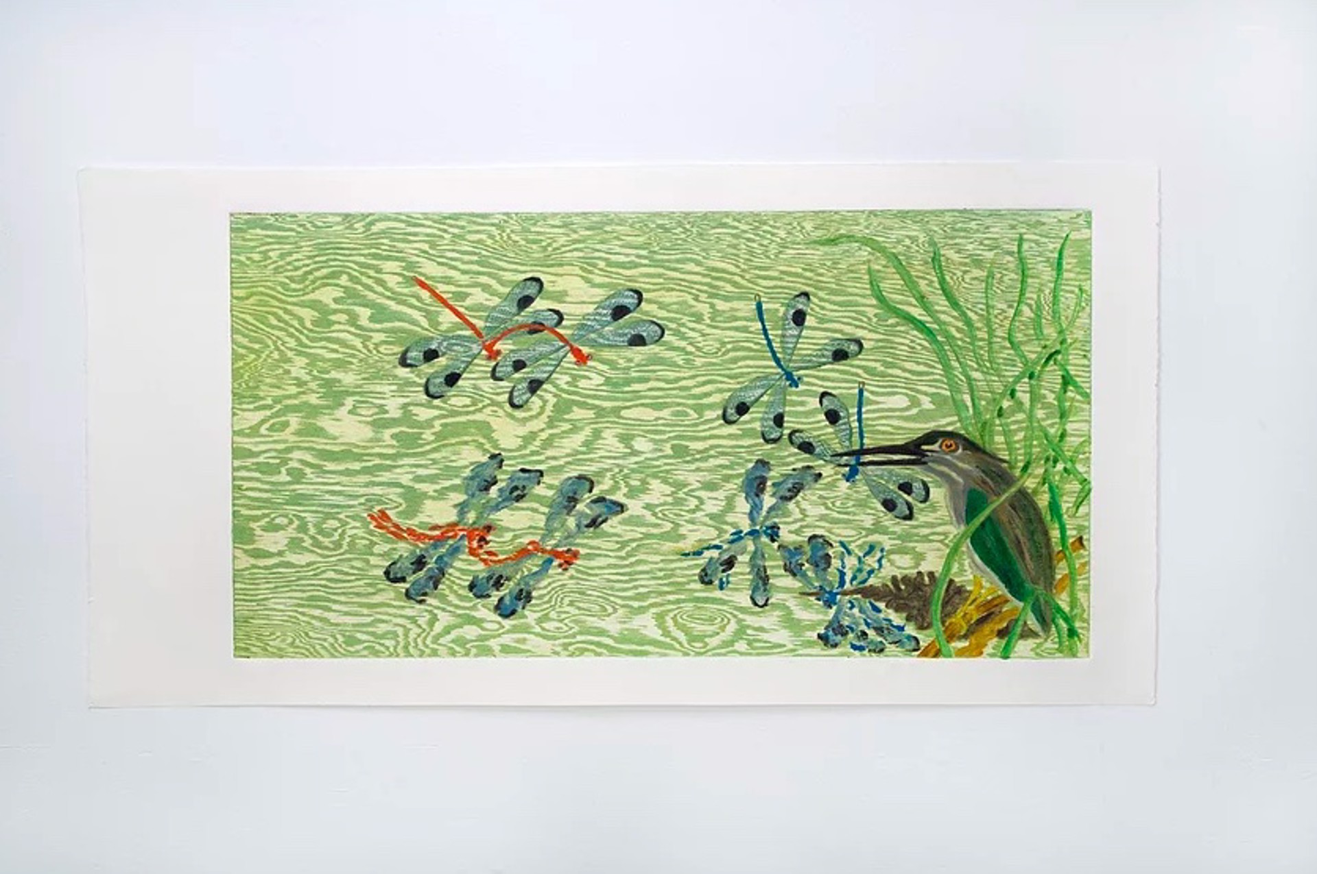 Green Backed Heron, Dragon and Damselflies by David Hefner