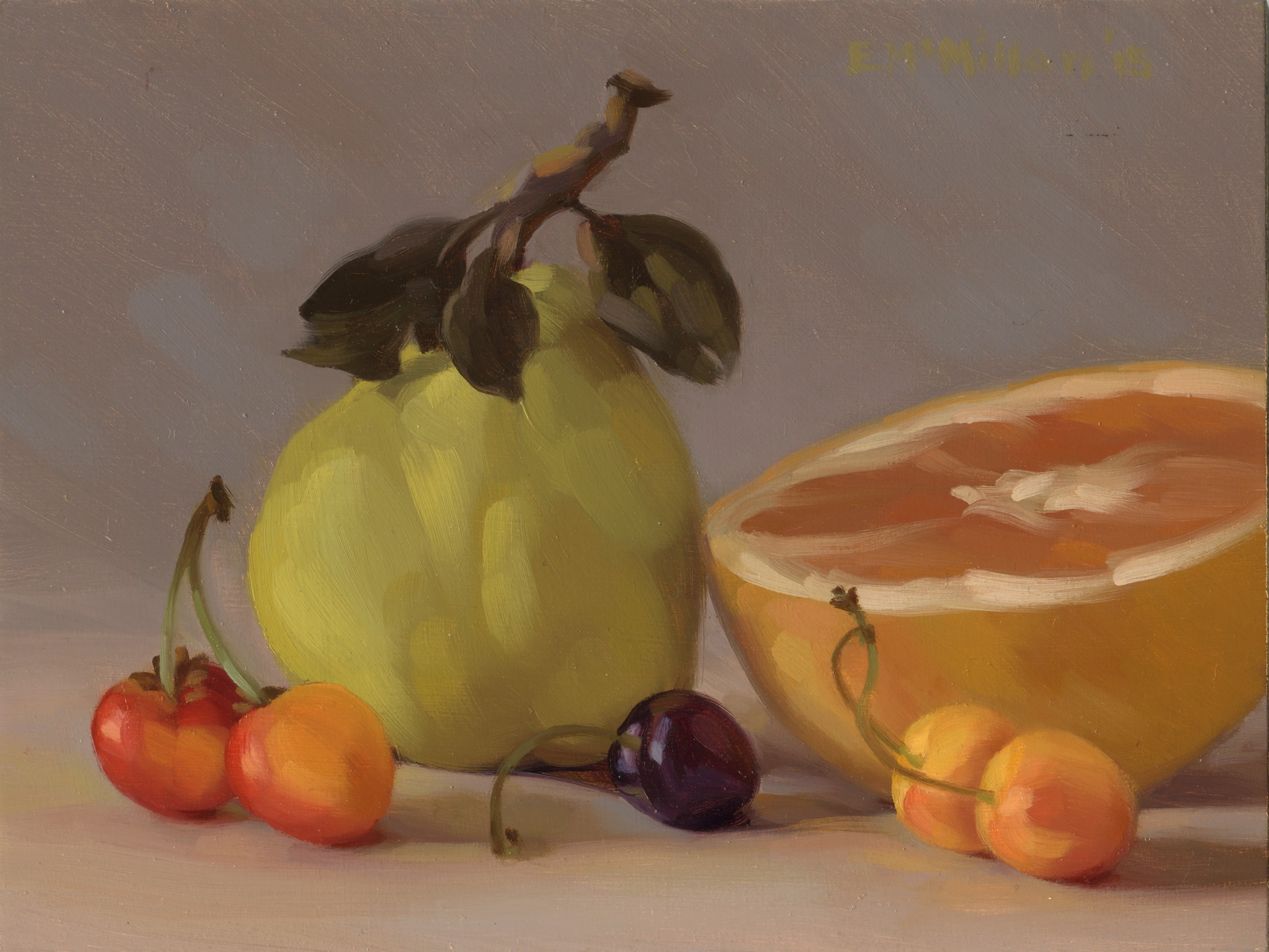 3 Leaf Pear, Grapefruit and Cherries (unframed) by Elizabeth McMillan