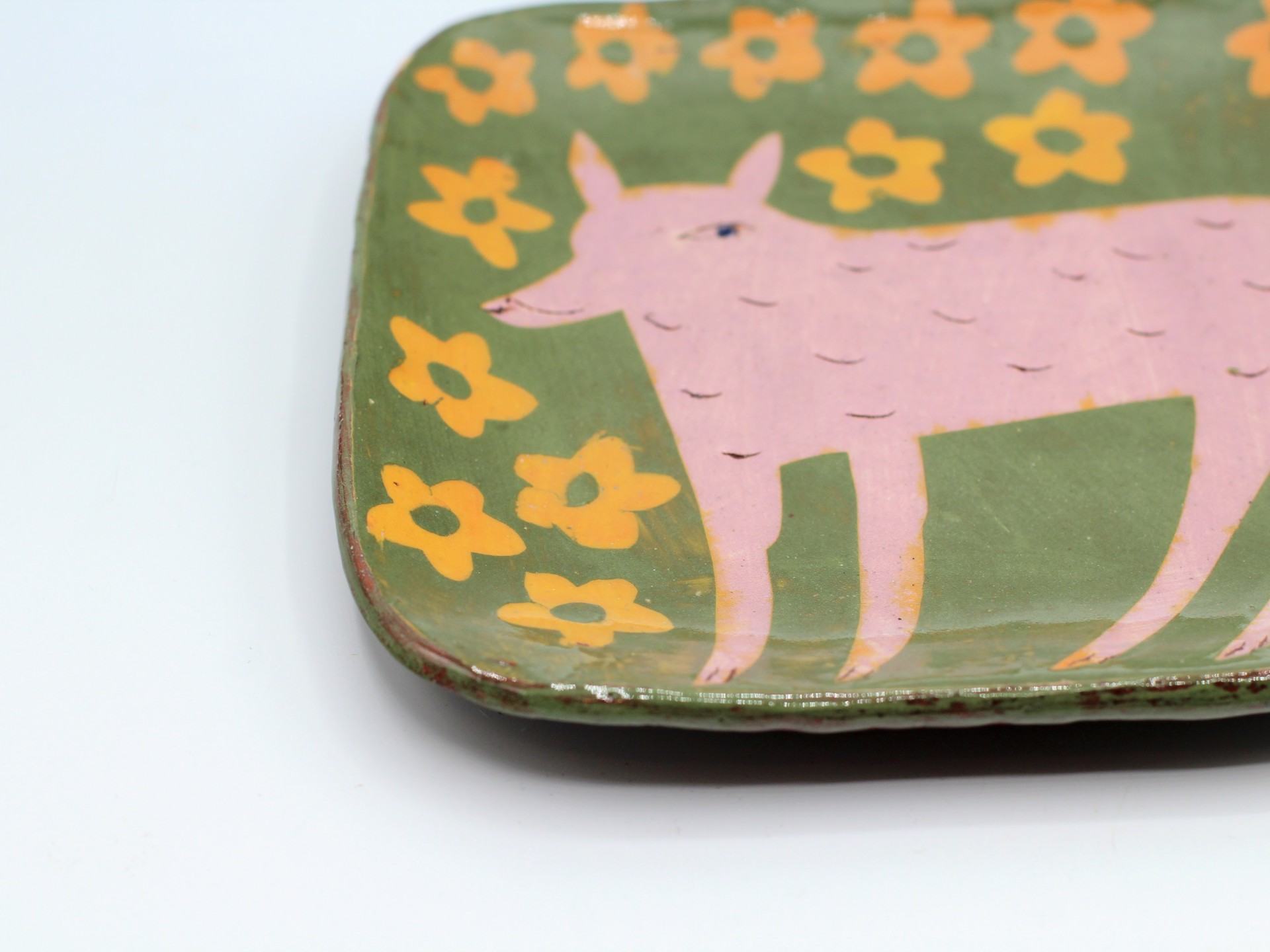 Fox Green Small Square Plate by Priscilla Dahl