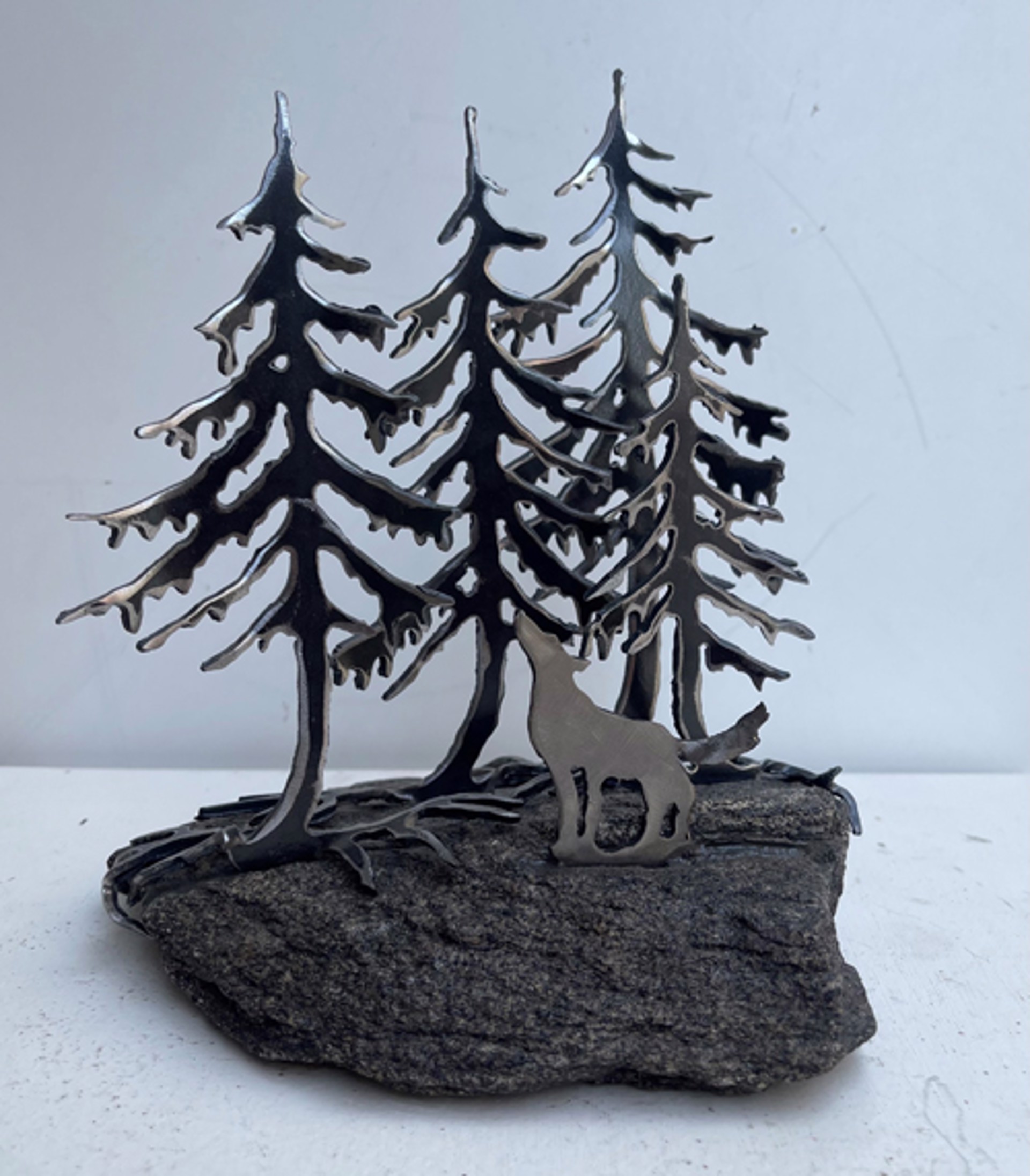 Four Jack PIne with Wolf by Cathy Mark