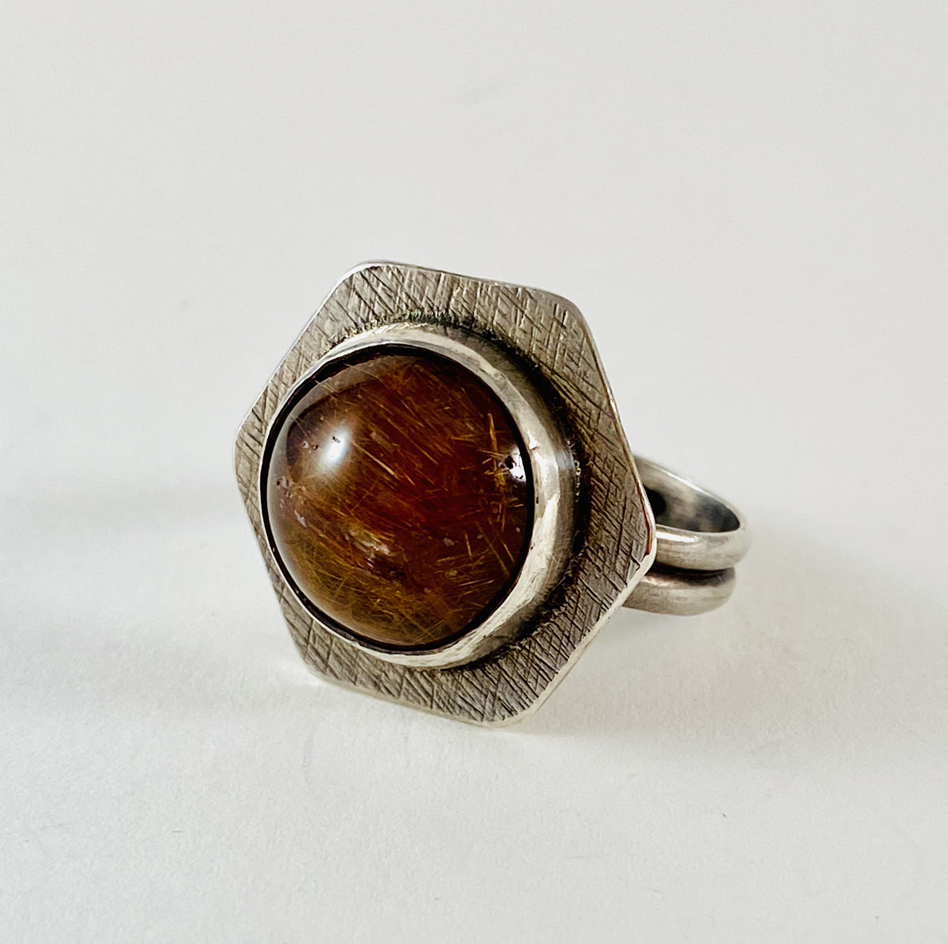 Sterling, Rutilated Quartz Ring sz 7 1/2 by Anne Bivens